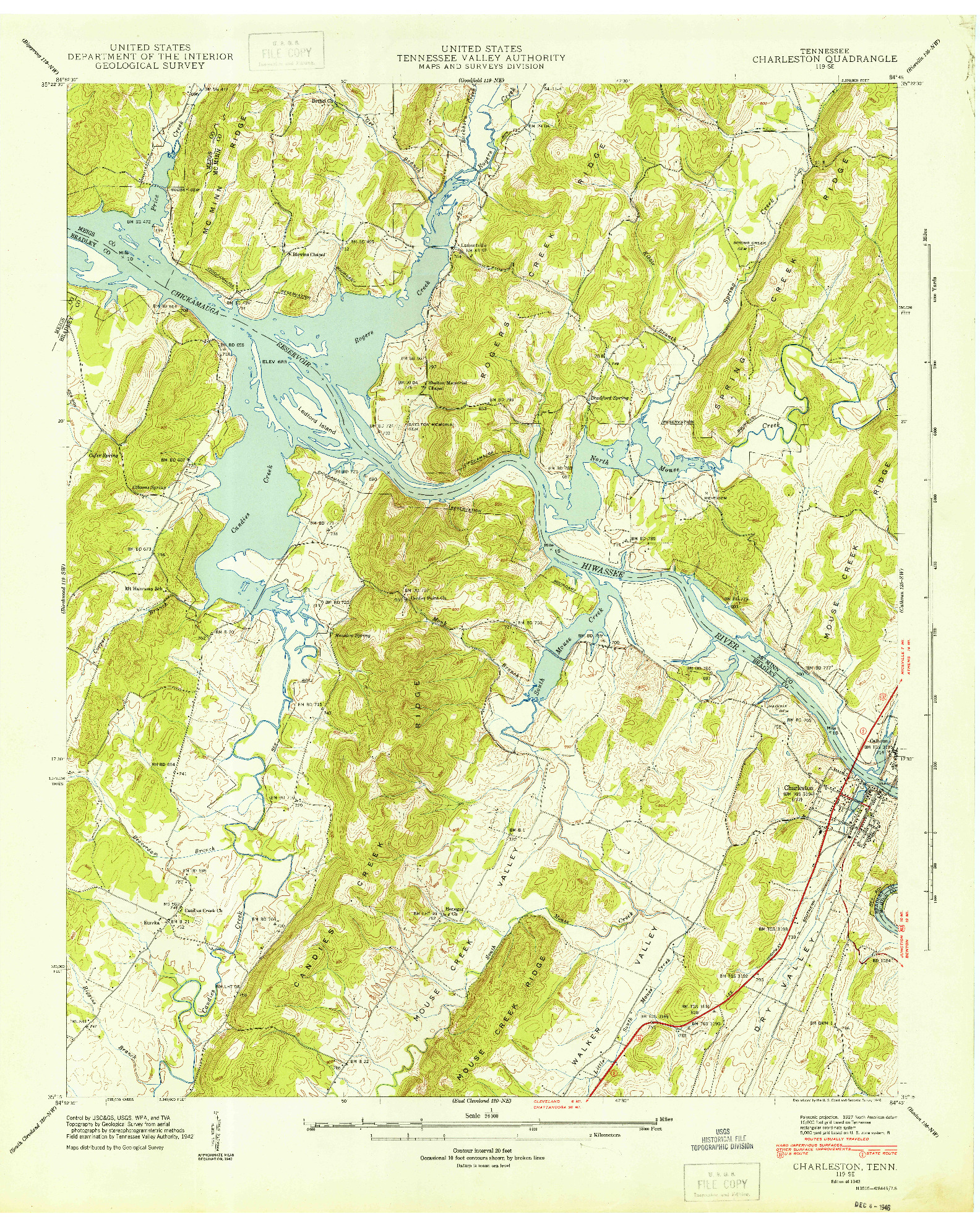 USGS 1:24000-SCALE QUADRANGLE FOR CHARLESTON, TN 1943