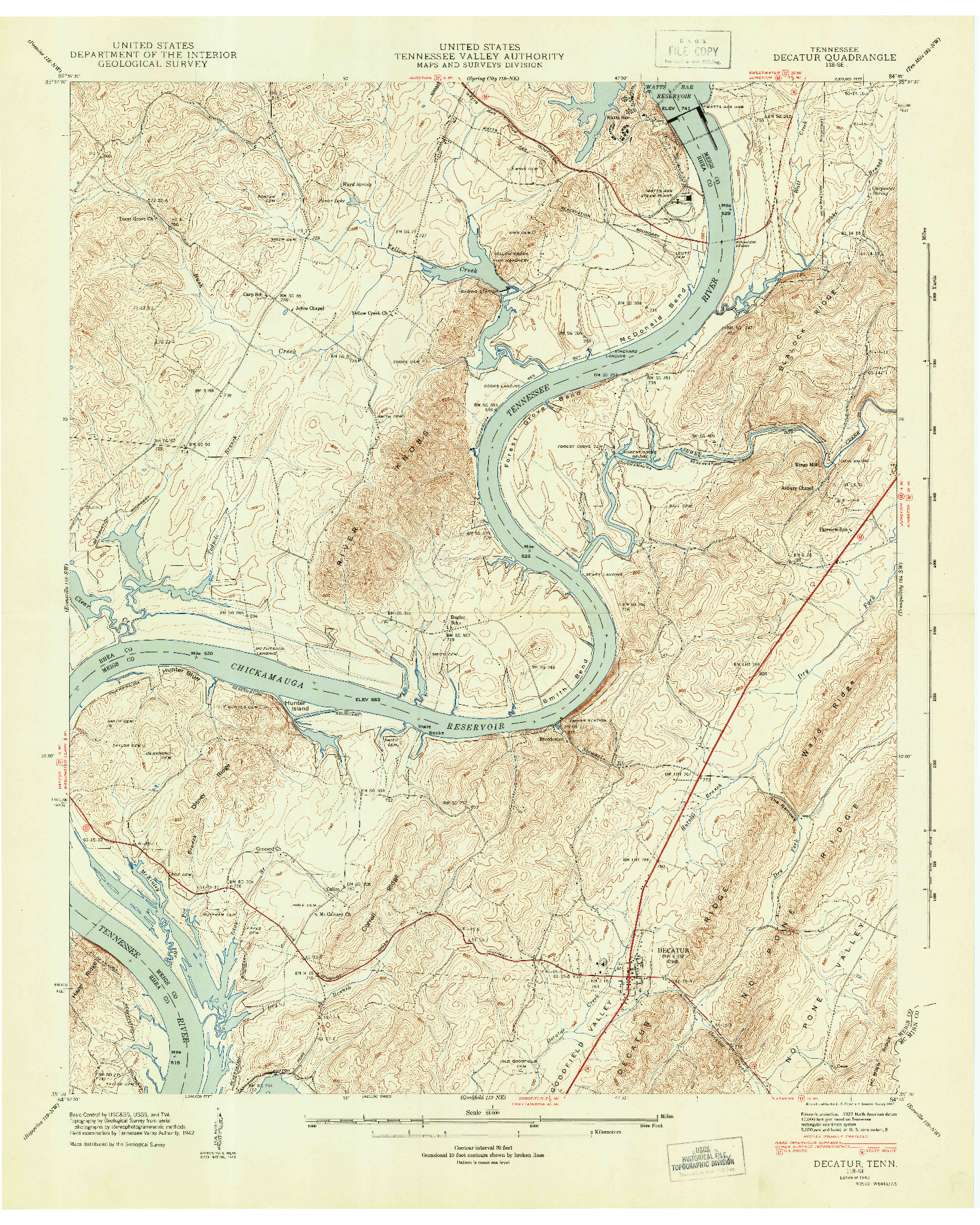 USGS 1:24000-SCALE QUADRANGLE FOR DECATUR, TN 1943