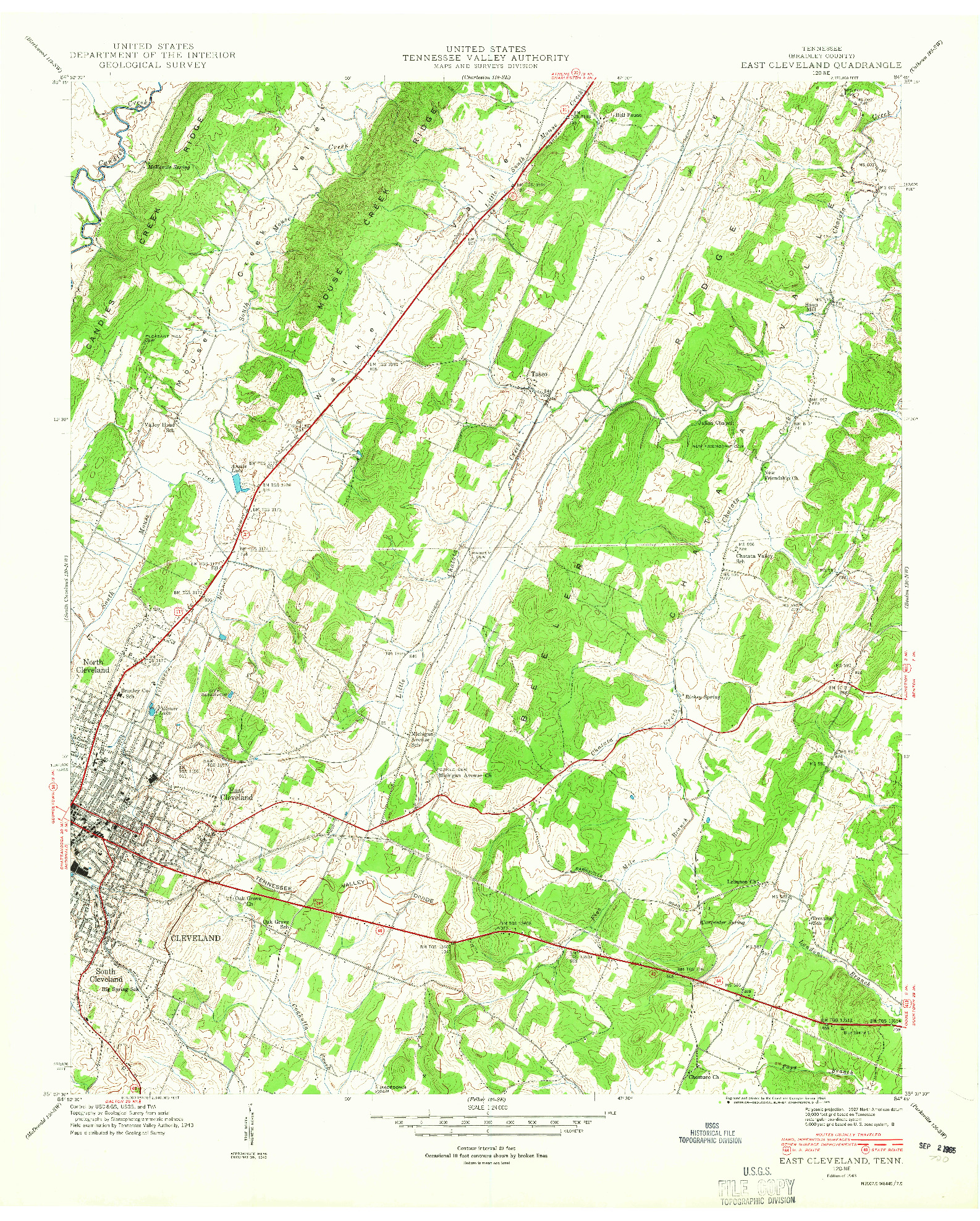 USGS 1:24000-SCALE QUADRANGLE FOR EAST CLEVELAND, TN 1943