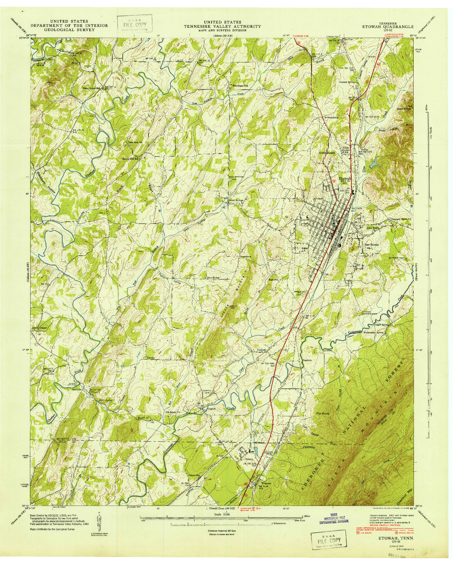 USGS 1:24000-SCALE QUADRANGLE FOR ETOWAH, TN 1944