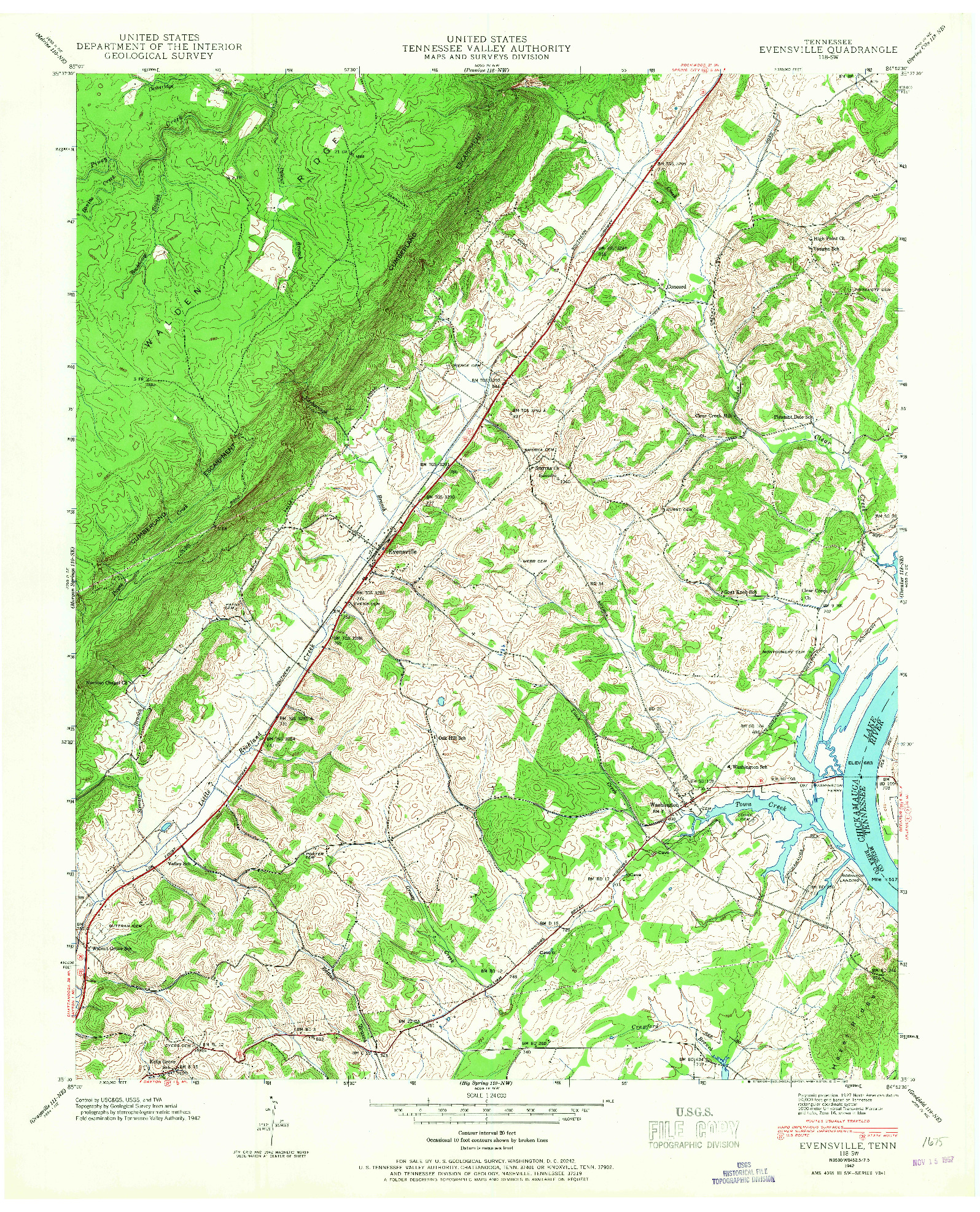 USGS 1:24000-SCALE QUADRANGLE FOR EVENSVILLE, TN 1942