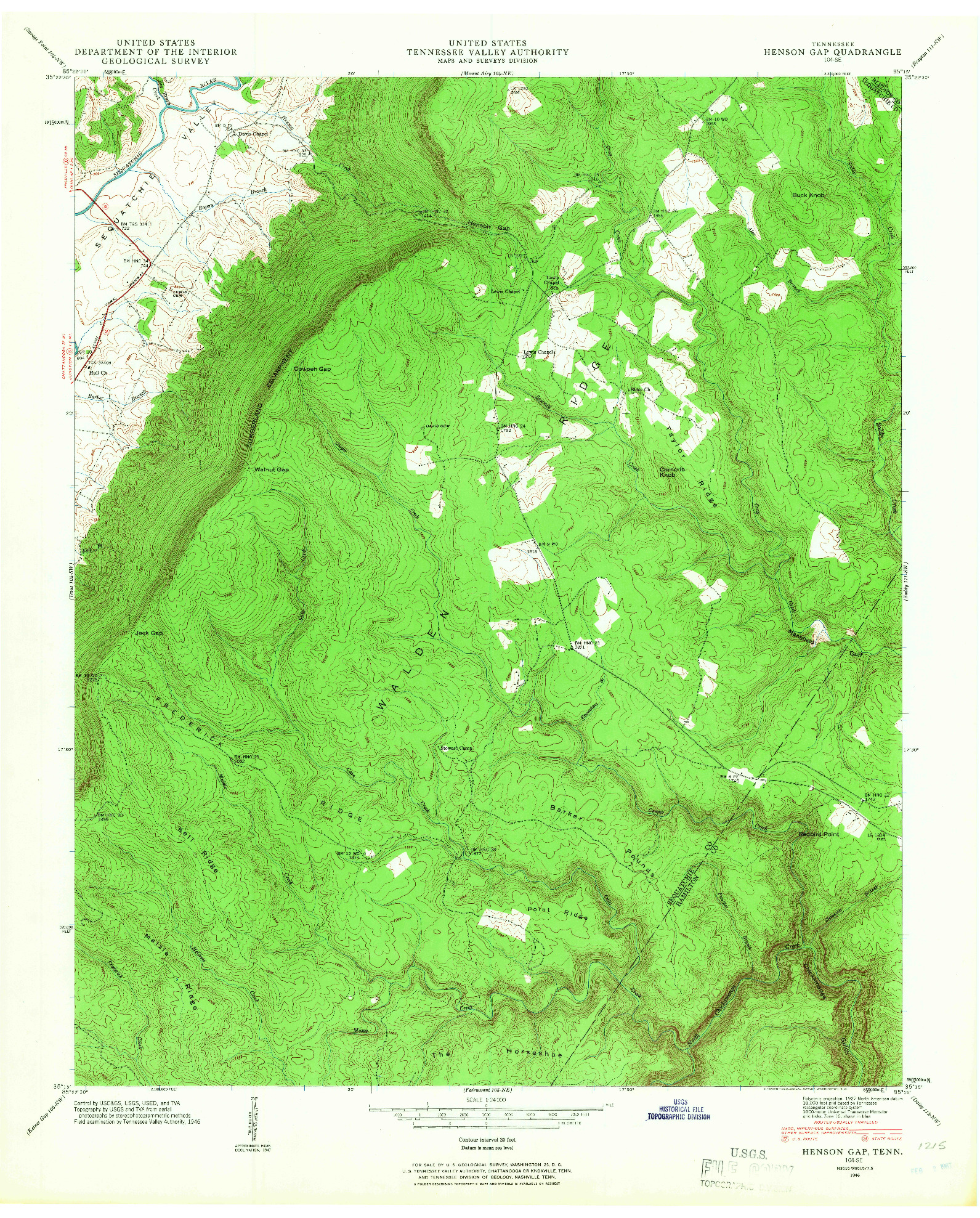 USGS 1:24000-SCALE QUADRANGLE FOR HENSON GAP, TN 1946