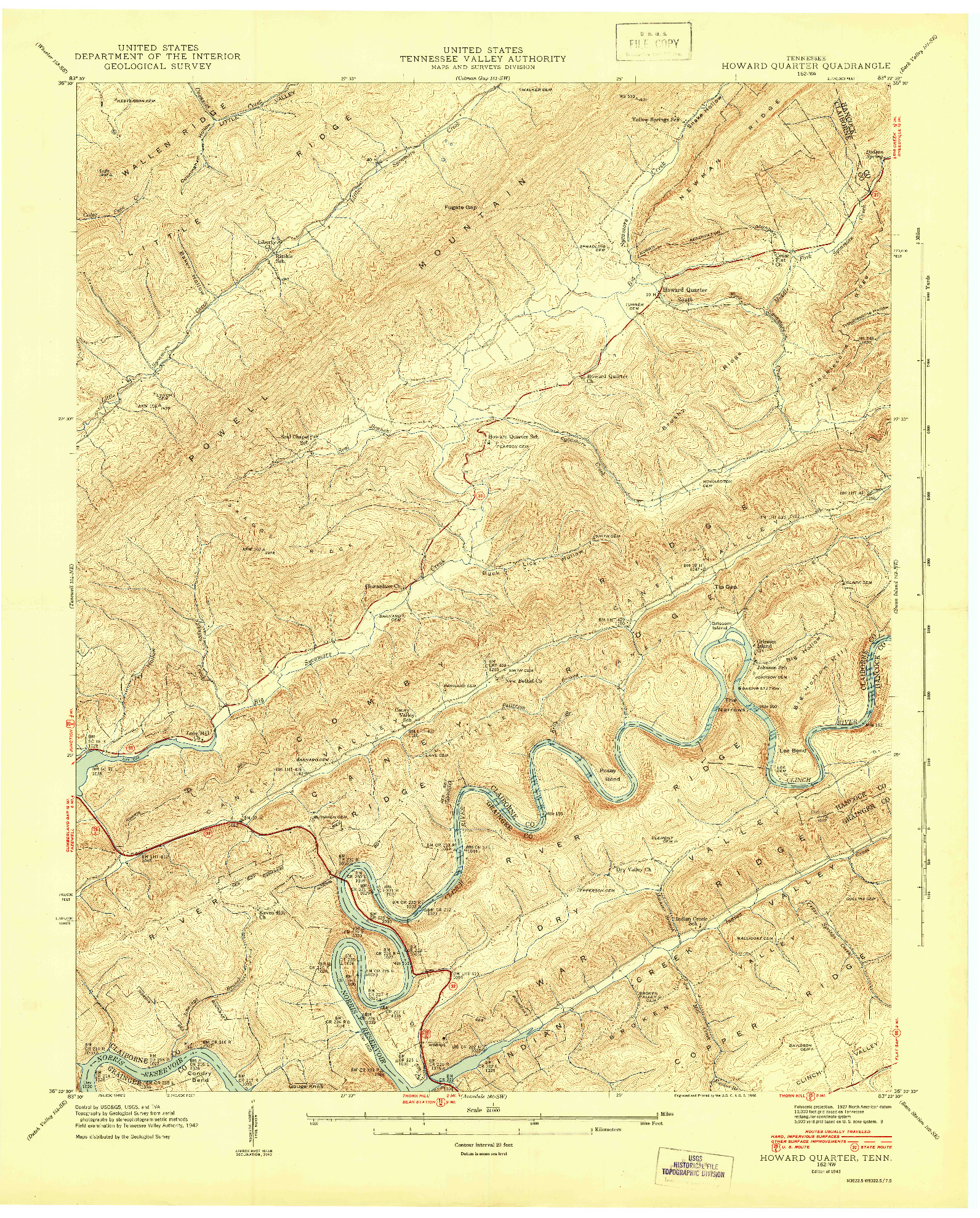 USGS 1:24000-SCALE QUADRANGLE FOR HOWARD QUARTER, TN 1943