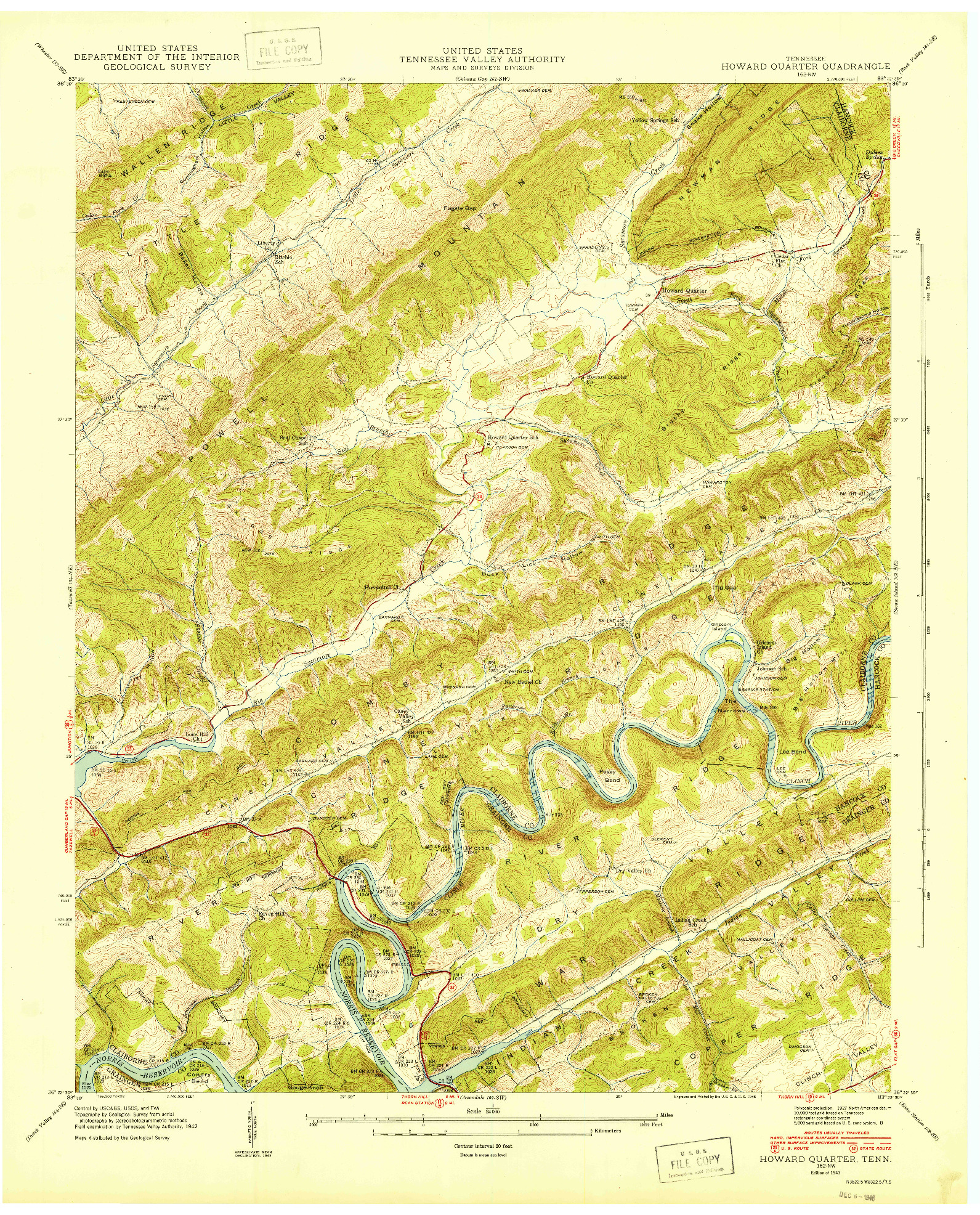 USGS 1:24000-SCALE QUADRANGLE FOR HOWARD QUARTER, TN 1943