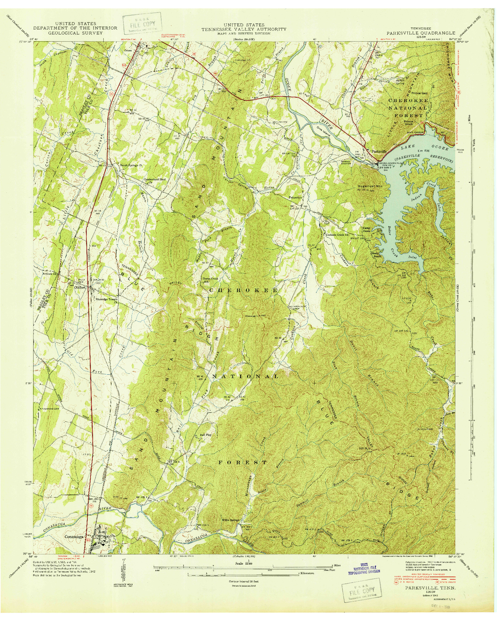 USGS 1:24000-SCALE QUADRANGLE FOR PARKSVILLE, TN 1943