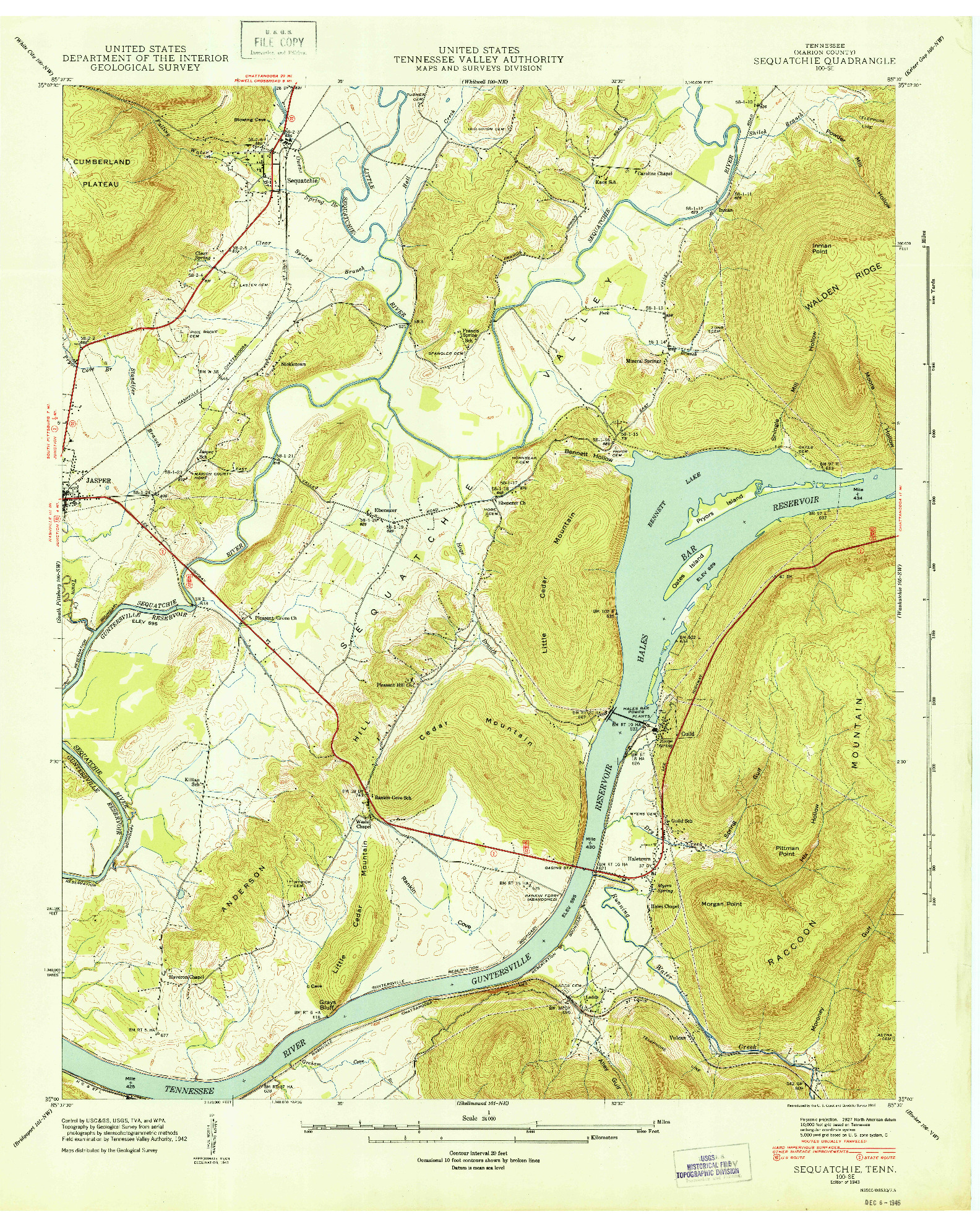 USGS 1:24000-SCALE QUADRANGLE FOR SEQUATCHIE, TN 1943