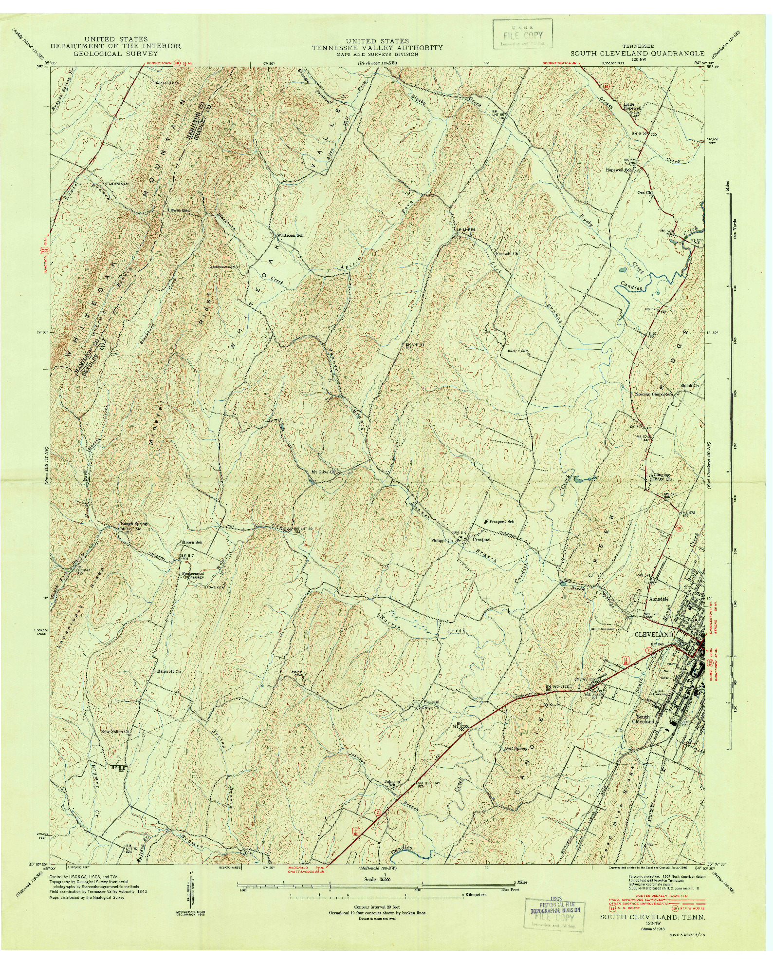 USGS 1:24000-SCALE QUADRANGLE FOR SOUTH CLEVELAND, TN 1943