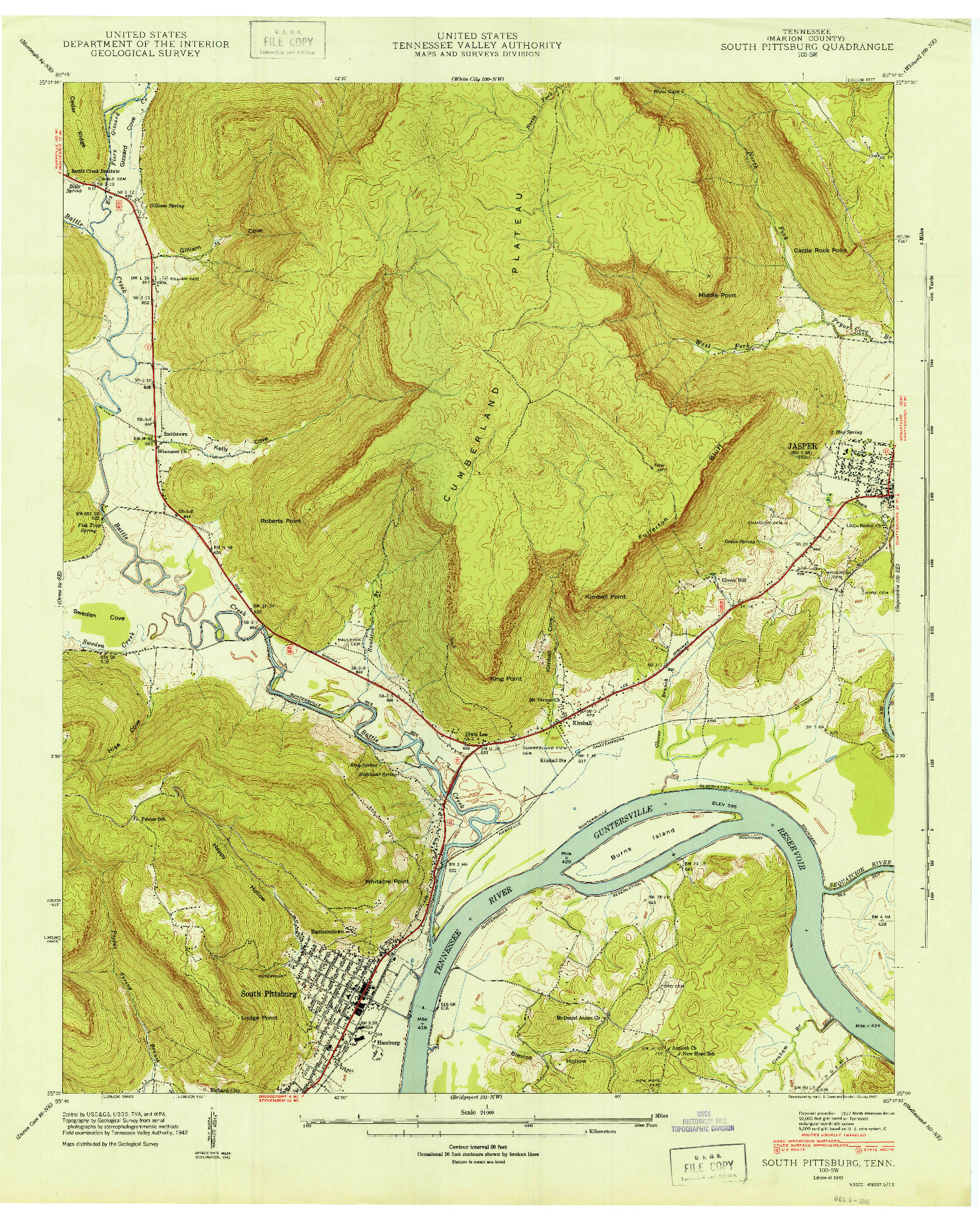 USGS 1:24000-SCALE QUADRANGLE FOR SOUTH PITTSBURG, TN 1943