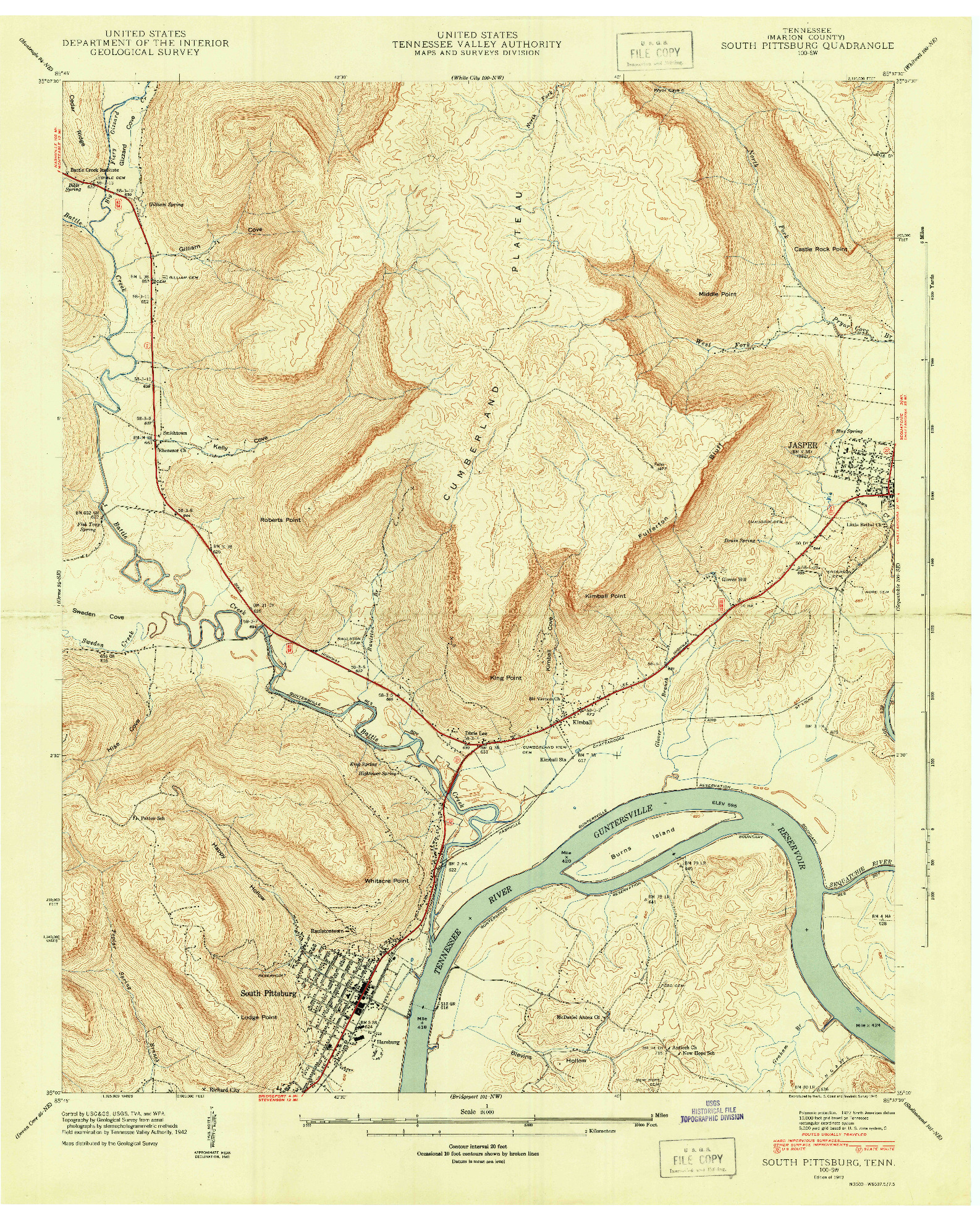 USGS 1:24000-SCALE QUADRANGLE FOR SOUTH PITTSBURG, TN 1943