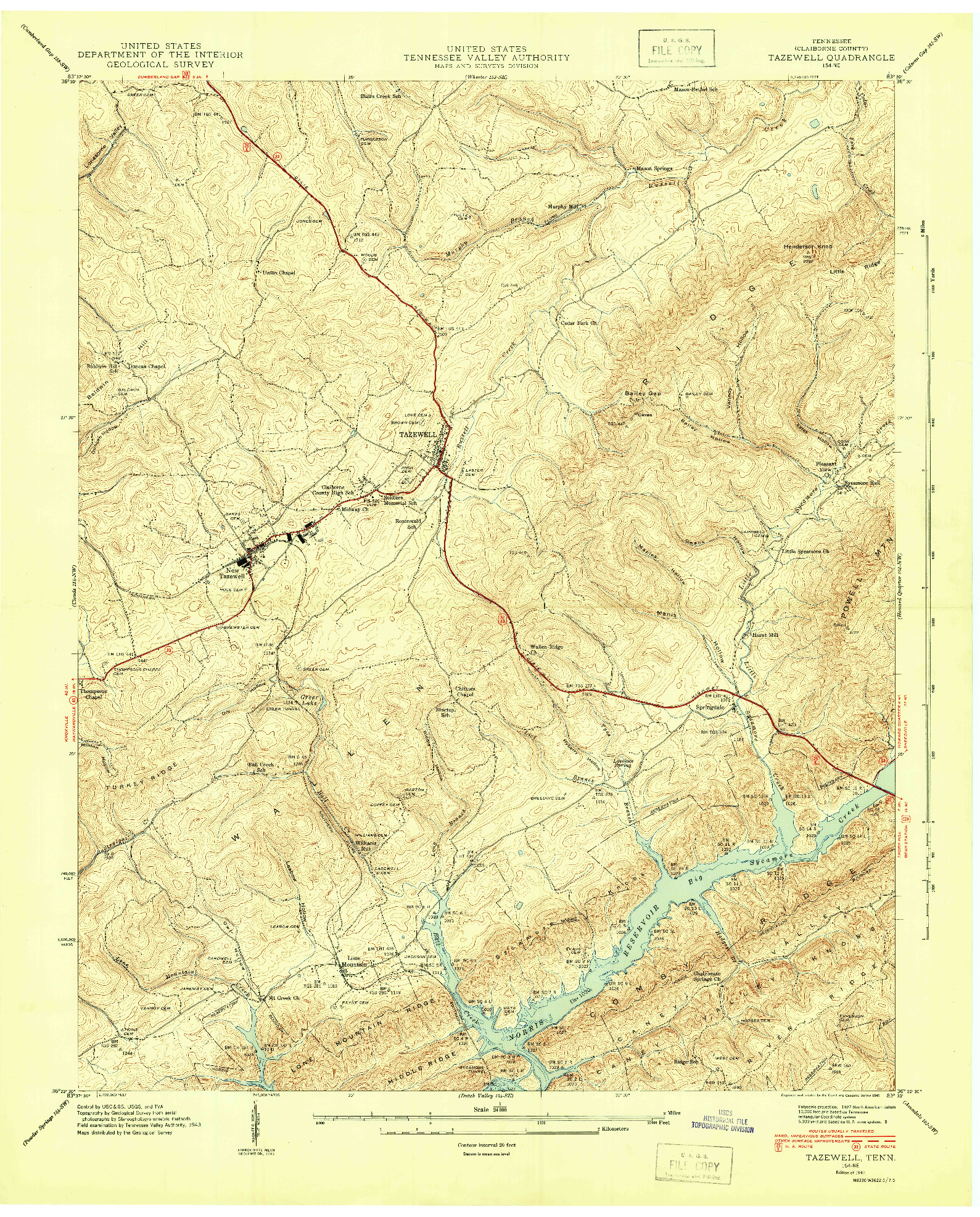 USGS 1:24000-SCALE QUADRANGLE FOR TAZEWELL, TN 1943