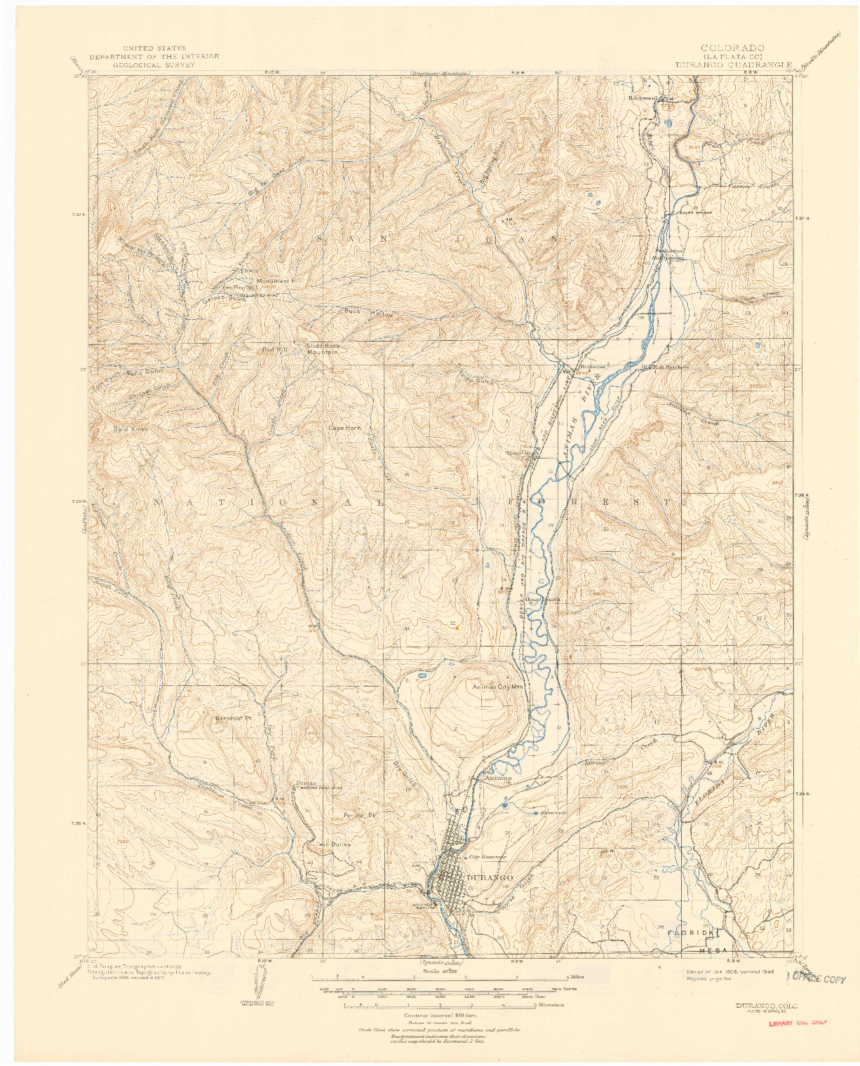 USGS 1:62500-SCALE QUADRANGLE FOR DURANGO, CO 1908