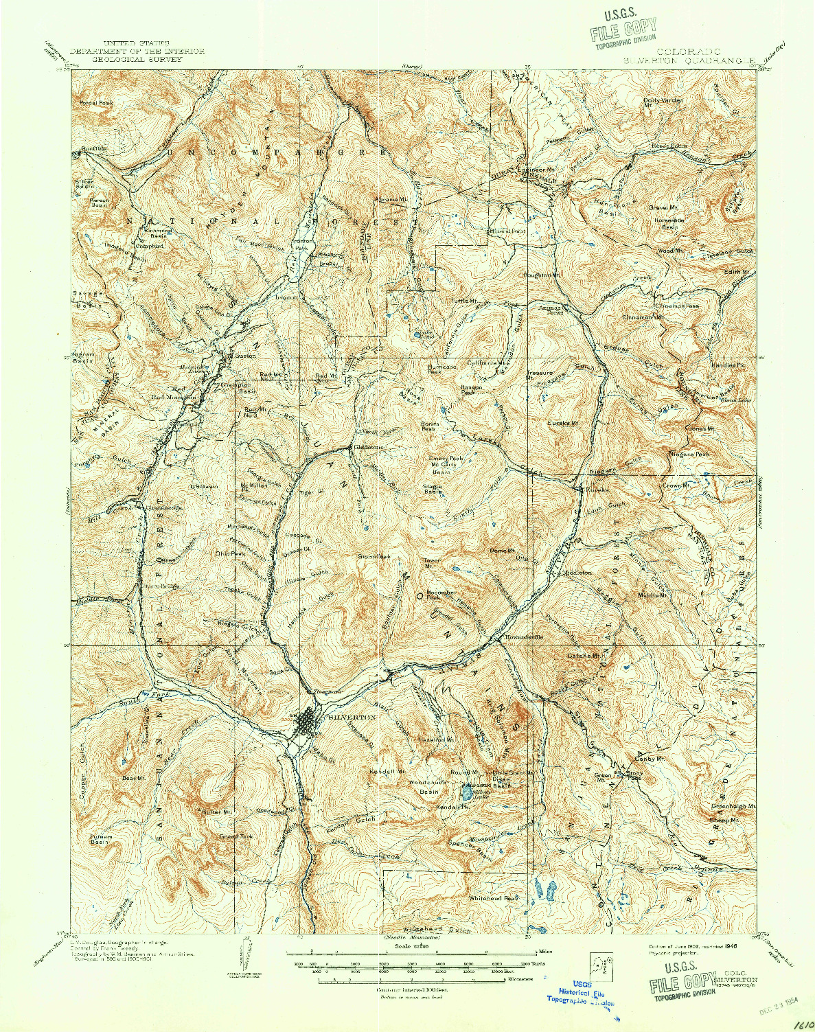USGS 1:62500-SCALE QUADRANGLE FOR SILVERTON, CO 1902