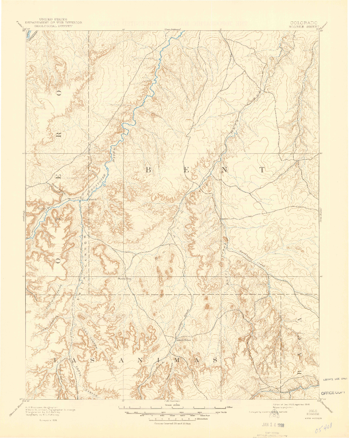 USGS 1:125000-SCALE QUADRANGLE FOR HIGBEE, CO 1893