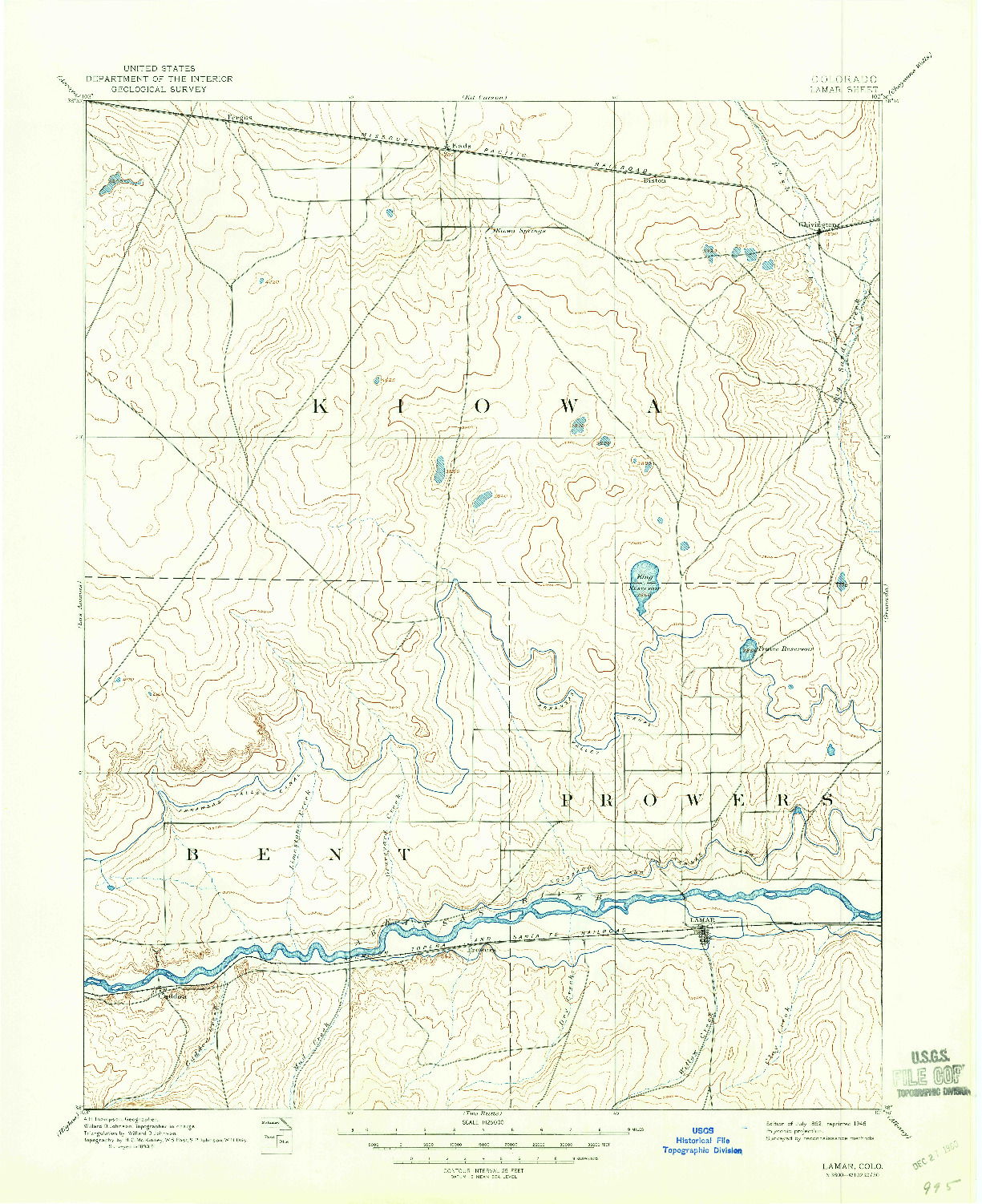 USGS 1:125000-SCALE QUADRANGLE FOR LAMAR, CO 1892