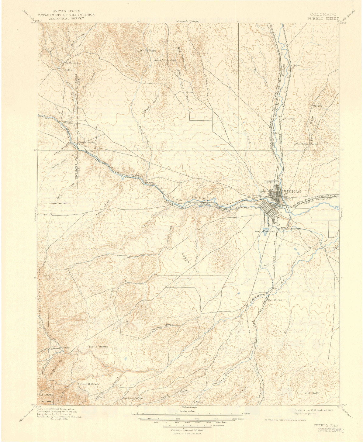 USGS 1:125000-SCALE QUADRANGLE FOR PUEBLO, CO 1897