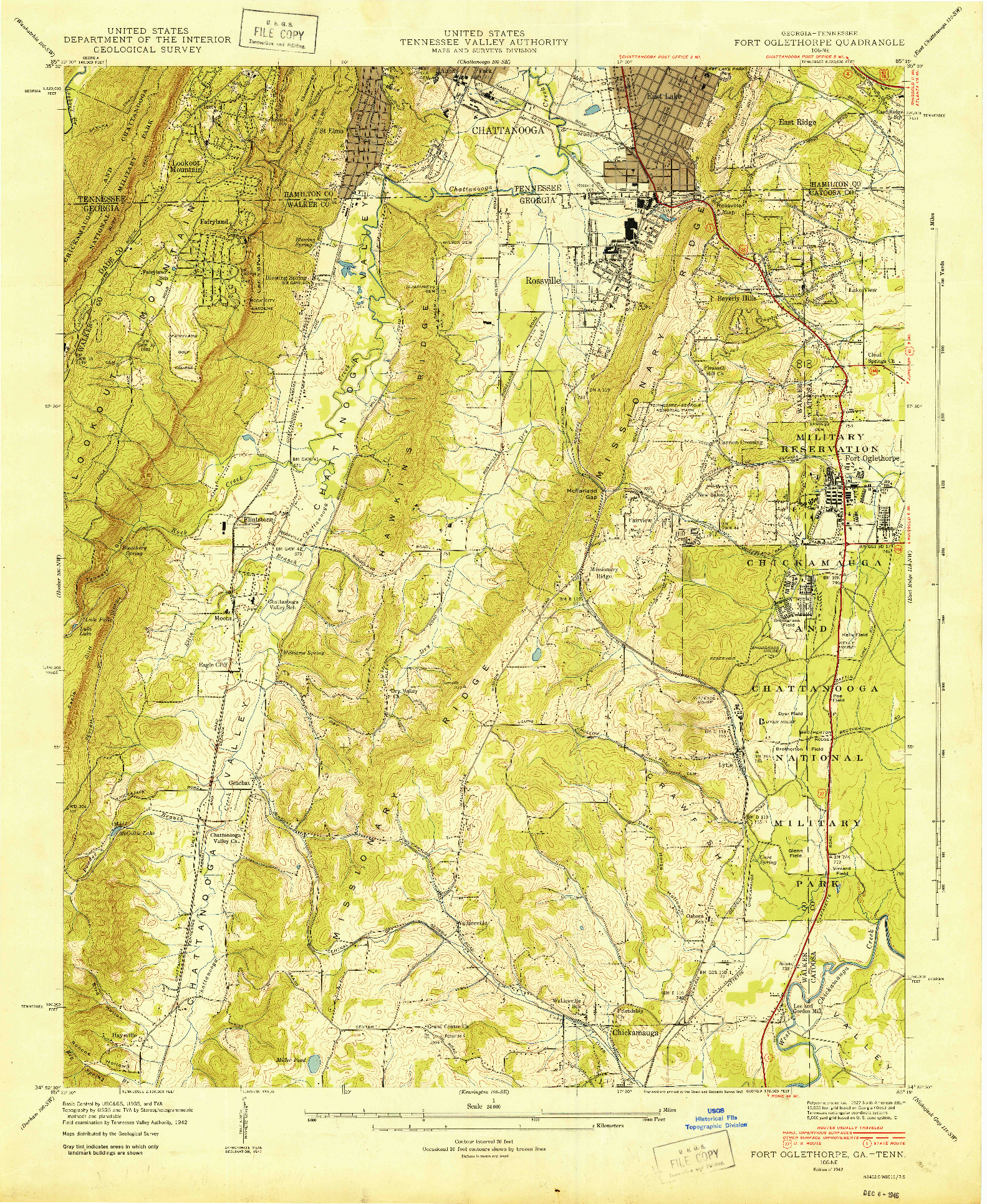 USGS 1:24000-SCALE QUADRANGLE FOR FORT OGLETHORPE, GA 1942