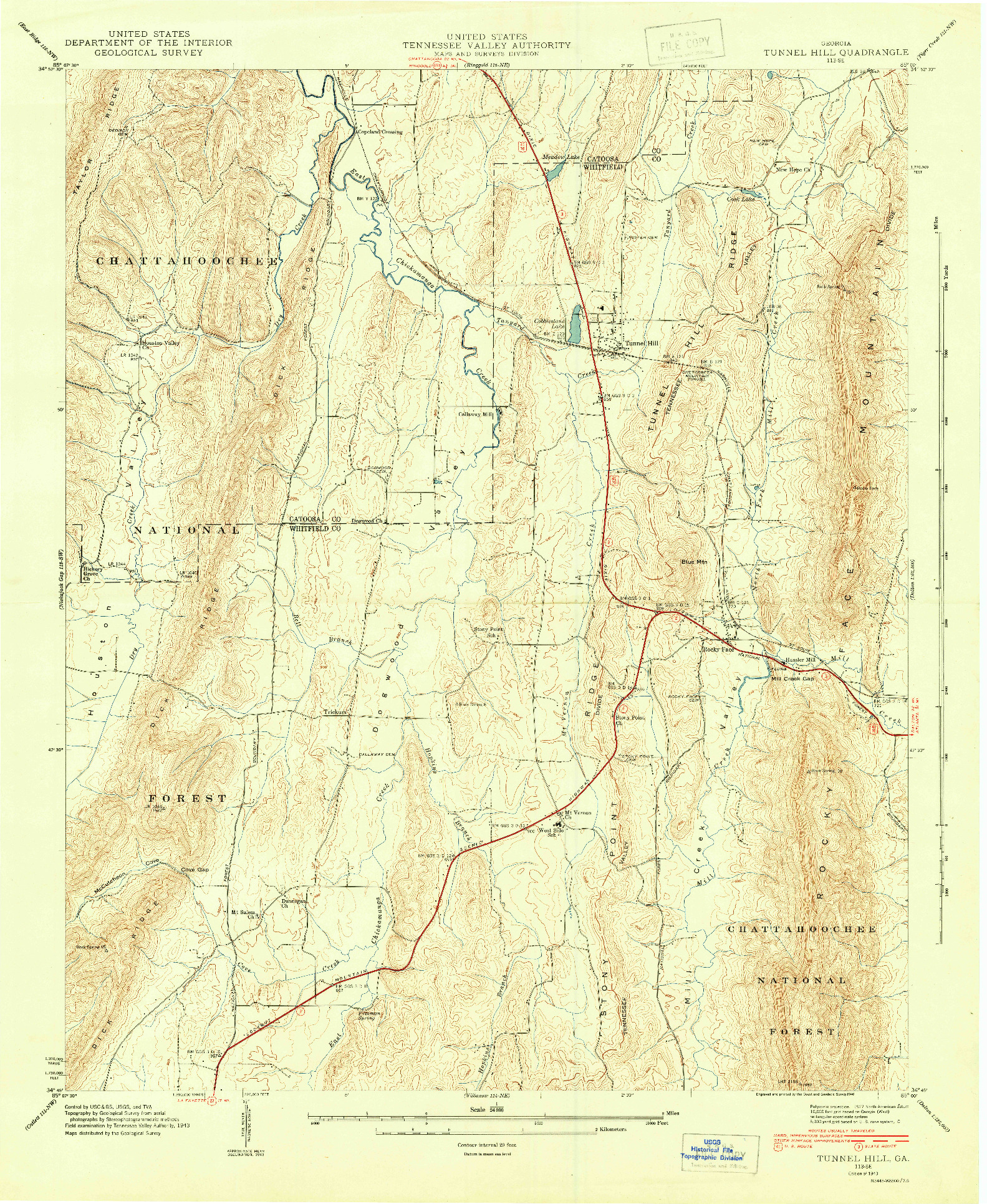 USGS 1:24000-SCALE QUADRANGLE FOR TUNNEL HILL, GA 1943
