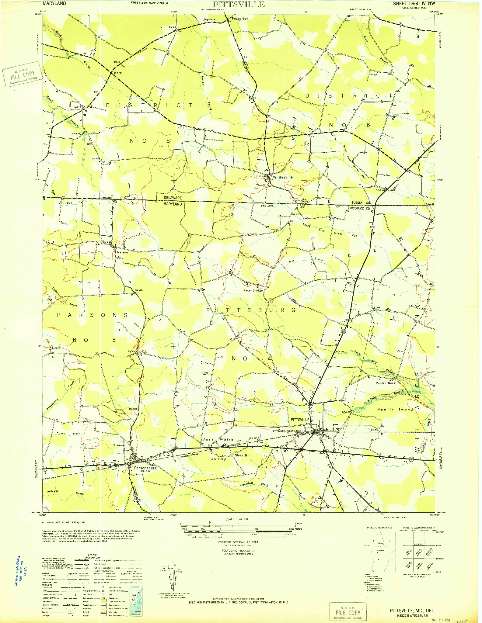 USGS 1:24000-SCALE QUADRANGLE FOR PITTSVILLE, MD 1946