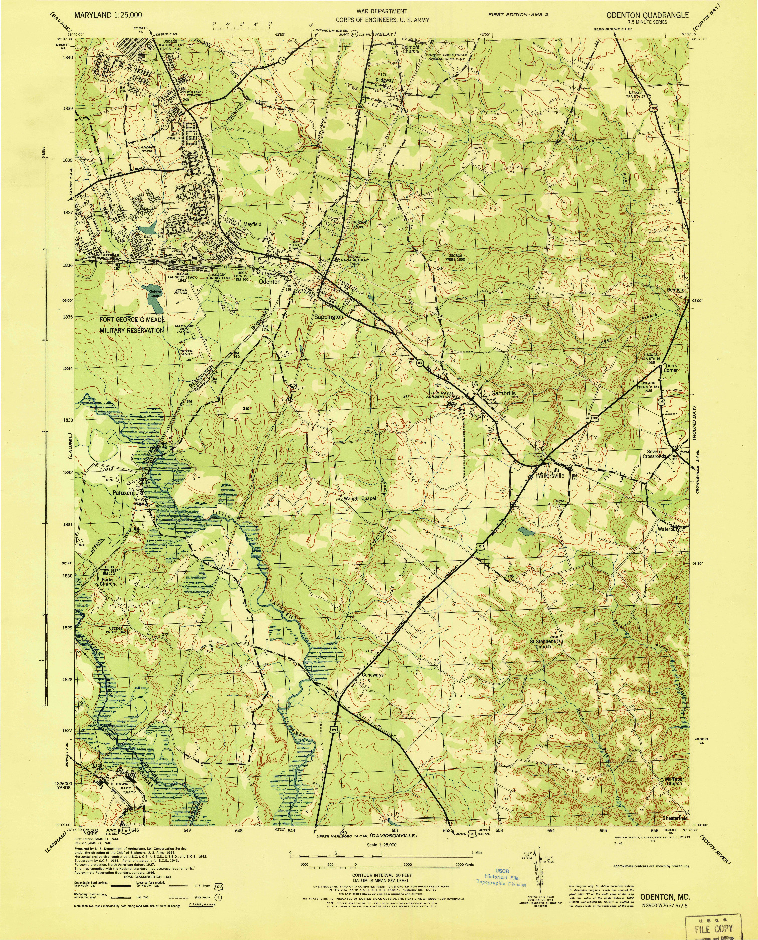 USGS 1:25000-SCALE QUADRANGLE FOR ODENTON, MD 1946