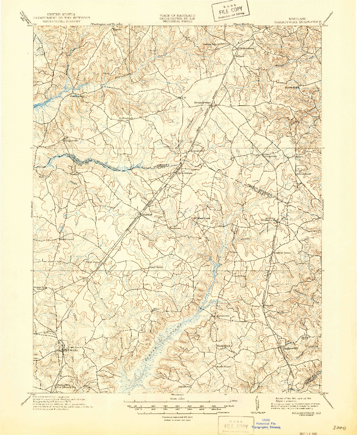 USGS 1:62500-SCALE QUADRANGLE FOR BRANDYWINE, MD 1913