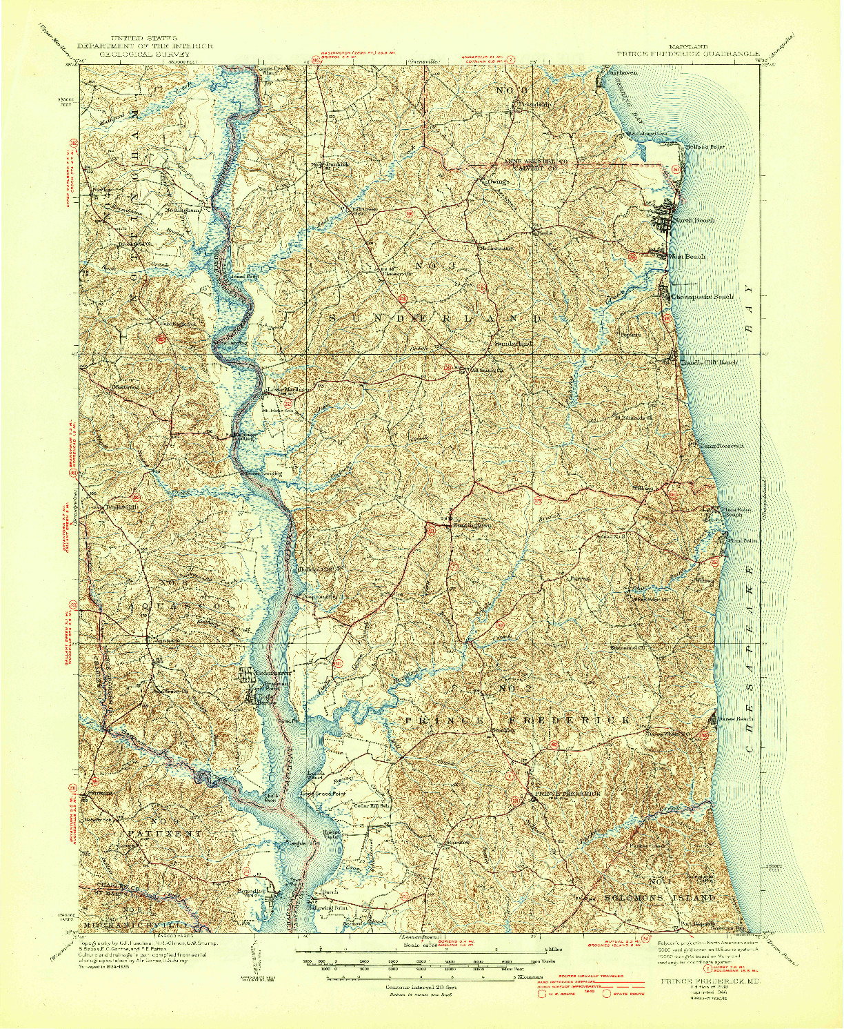 USGS 1:62500-SCALE QUADRANGLE FOR PRINCE FREDERICK, MD 1938