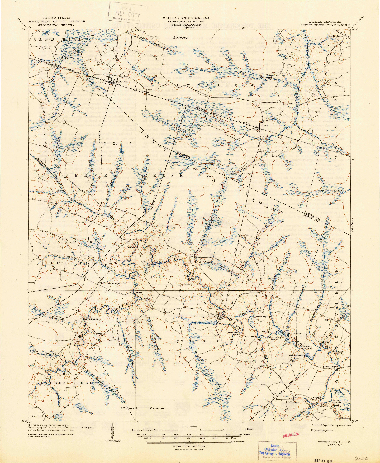 USGS 1:62500-SCALE QUADRANGLE FOR TRENT RIVER, NC 1904