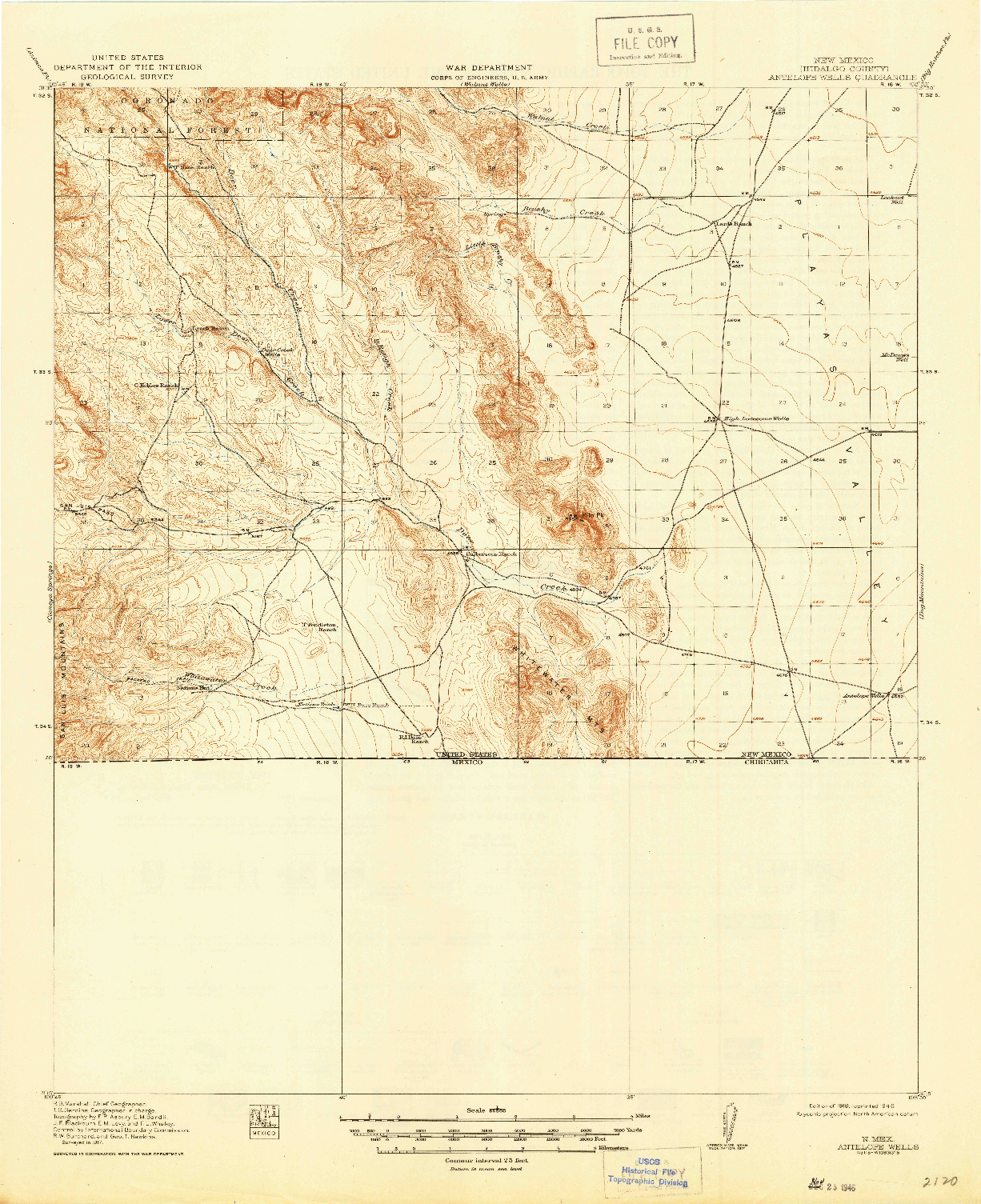 USGS 1:62500-SCALE QUADRANGLE FOR ANTELOPE WELLS, NM 1919