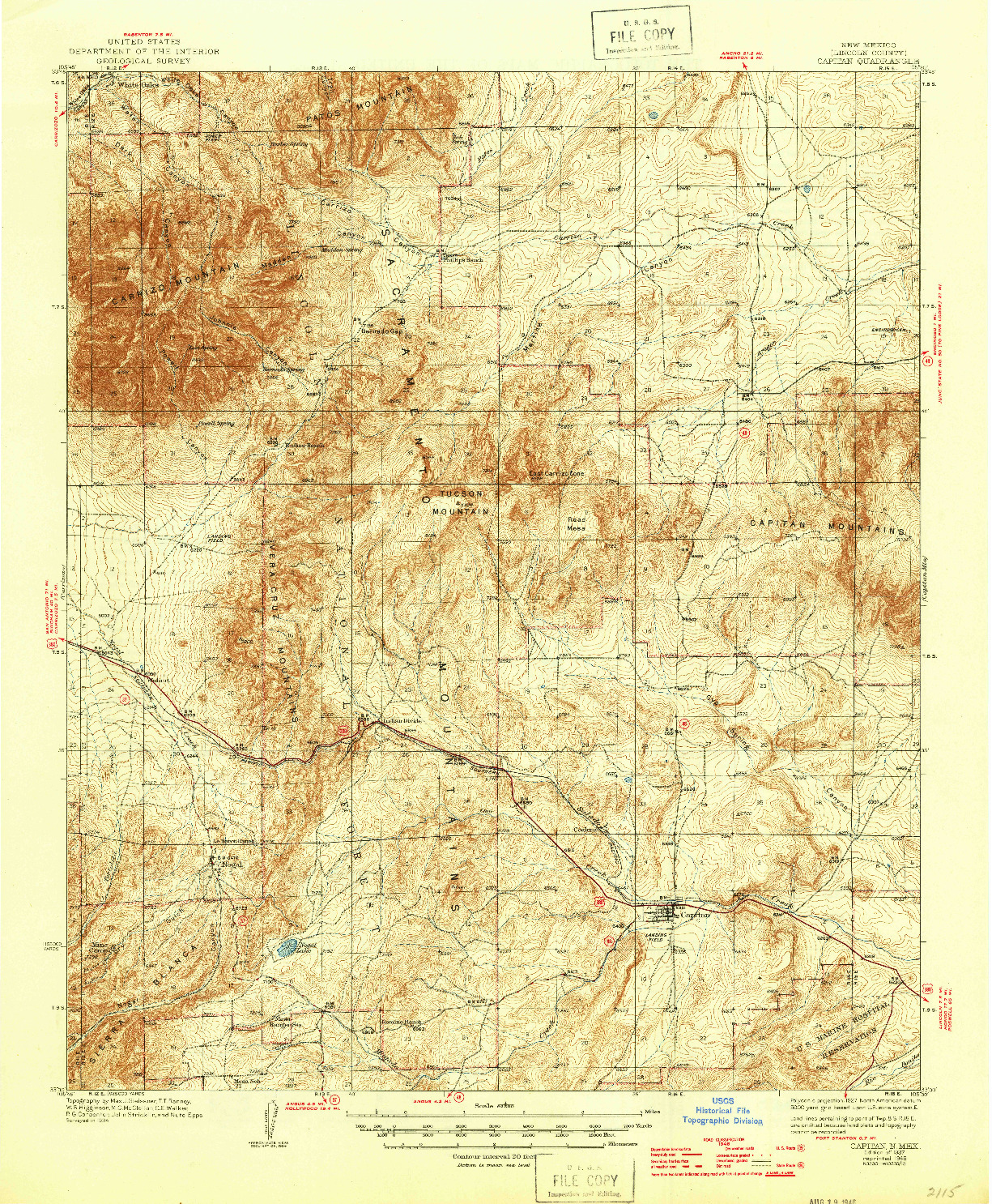 USGS 1:62500-SCALE QUADRANGLE FOR CAPITAN, NM 1937