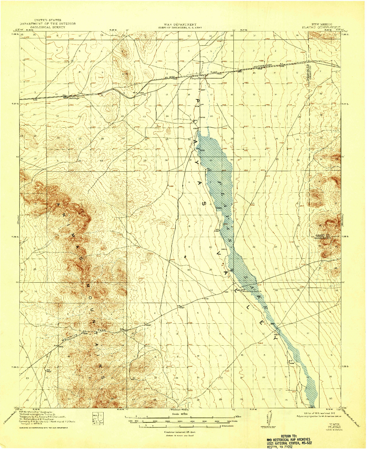 USGS 1:62500-SCALE QUADRANGLE FOR PLAYAS, NM 1919