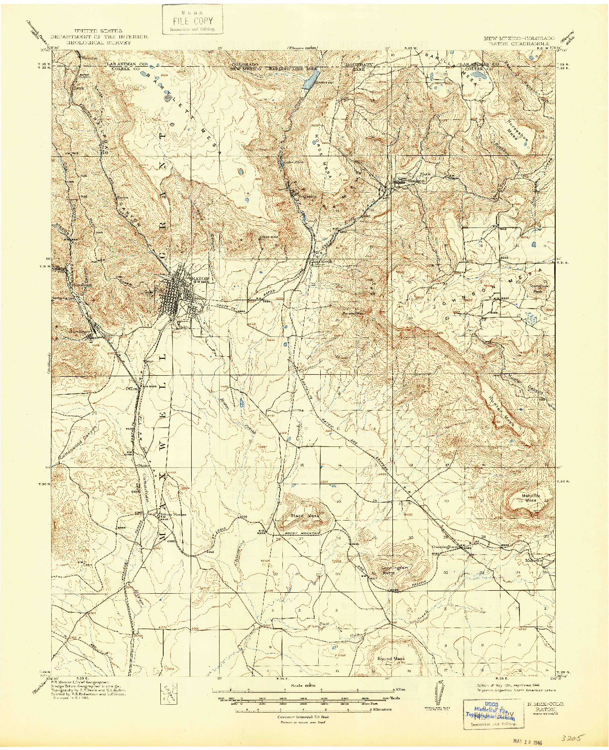 USGS 1:62500-SCALE QUADRANGLE FOR RATON, NM 1914