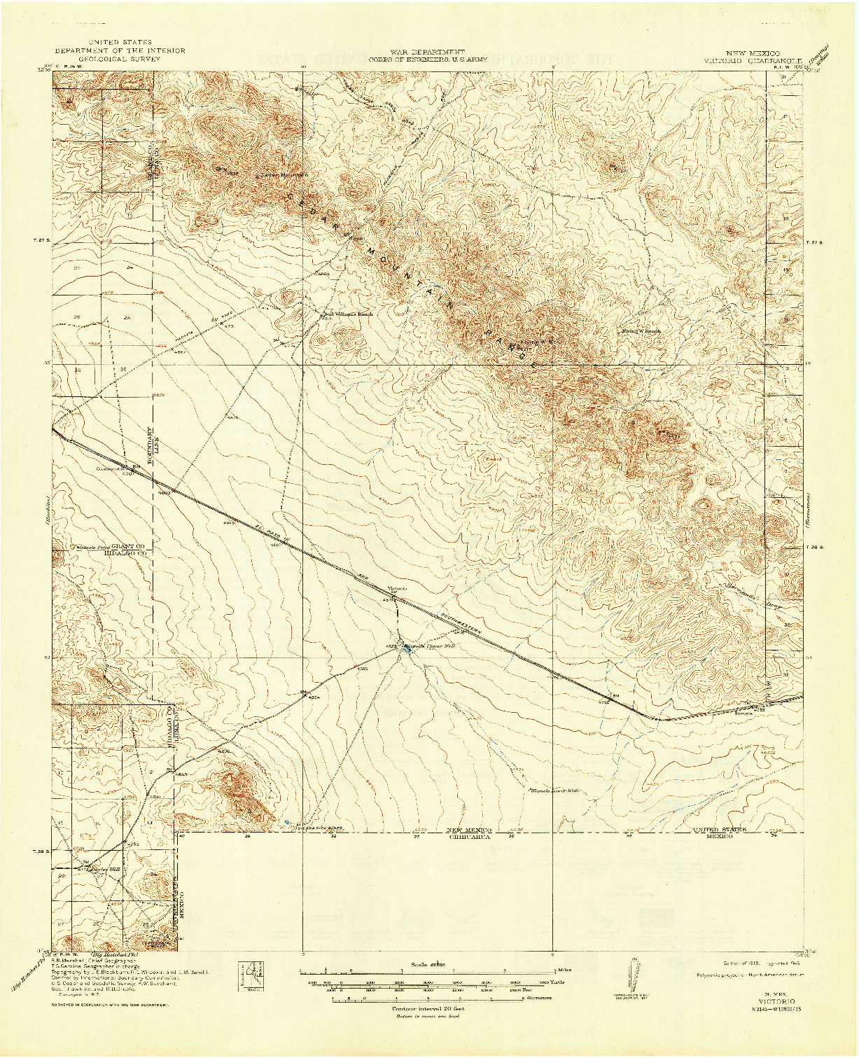 USGS 1:62500-SCALE QUADRANGLE FOR VICTORIO, NM 1918