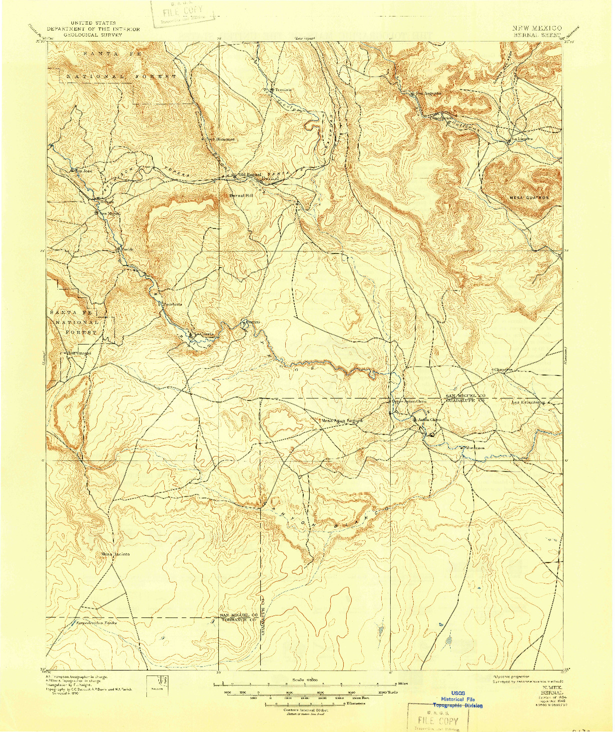 USGS 1:125000-SCALE QUADRANGLE FOR BERNAL, NM 1894