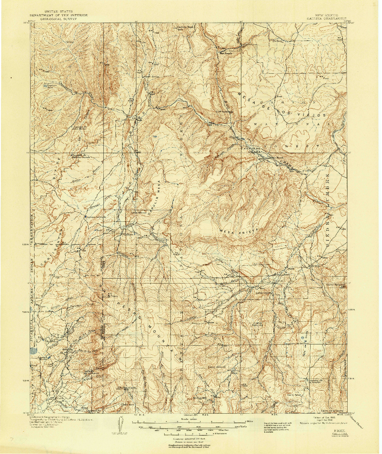 USGS 1:125000-SCALE QUADRANGLE FOR GALLINA, NM 1909