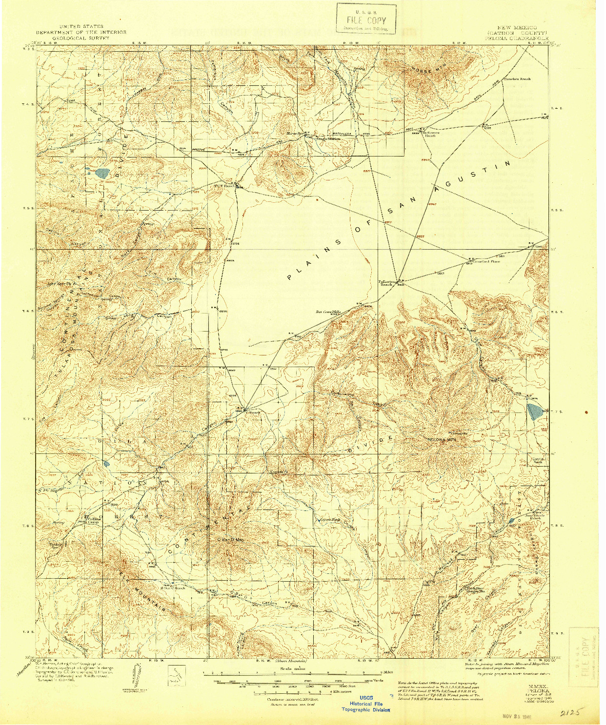 USGS 1:125000-SCALE QUADRANGLE FOR PELONA, NM 1918