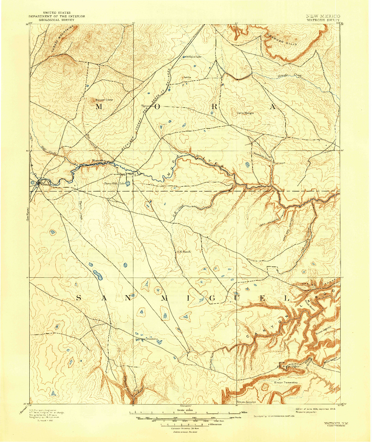 USGS 1:125000-SCALE QUADRANGLE FOR WATROUS, NM 1894