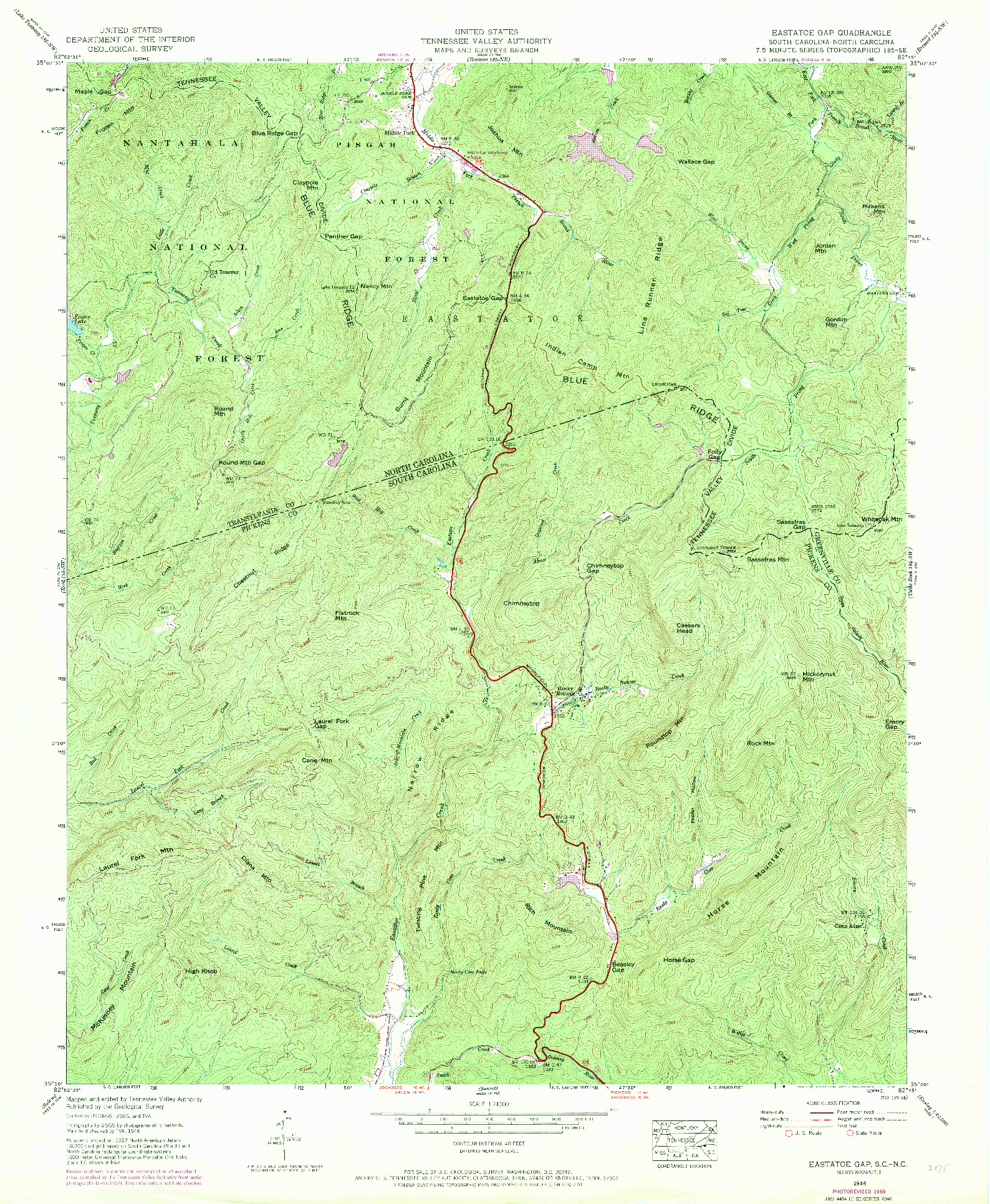 USGS 1:24000-SCALE QUADRANGLE FOR EASTATOE GAP, SC 1946