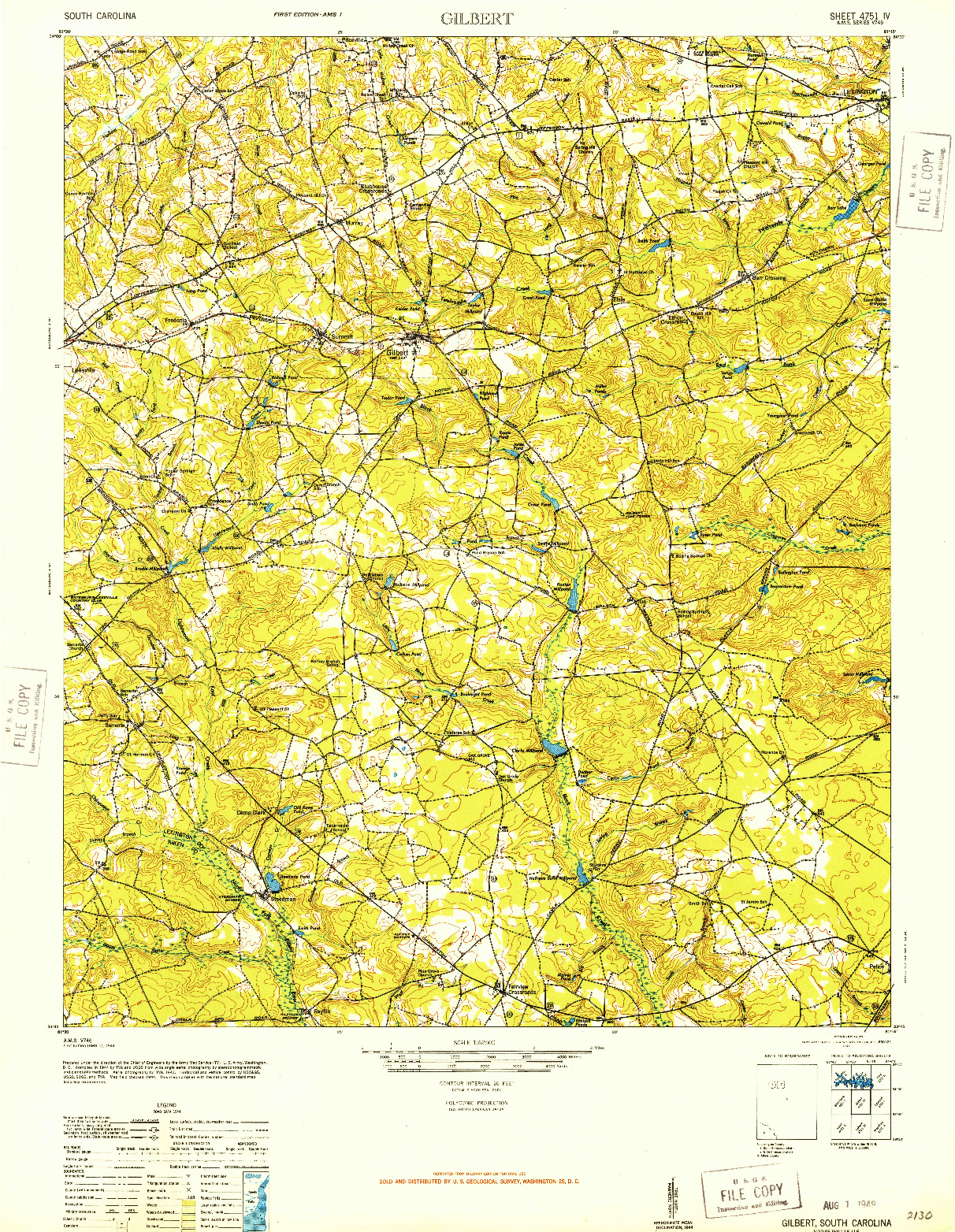 USGS 1:62500-SCALE QUADRANGLE FOR GILBERT, SC 1944