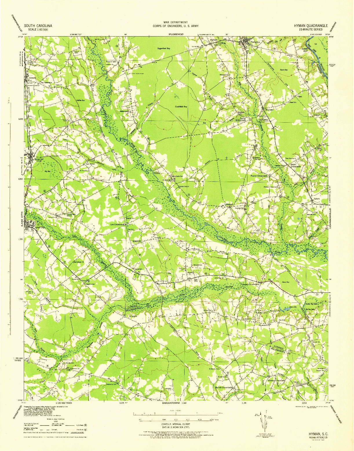 USGS 1:62500-SCALE QUADRANGLE FOR HYMAN, SC 1946