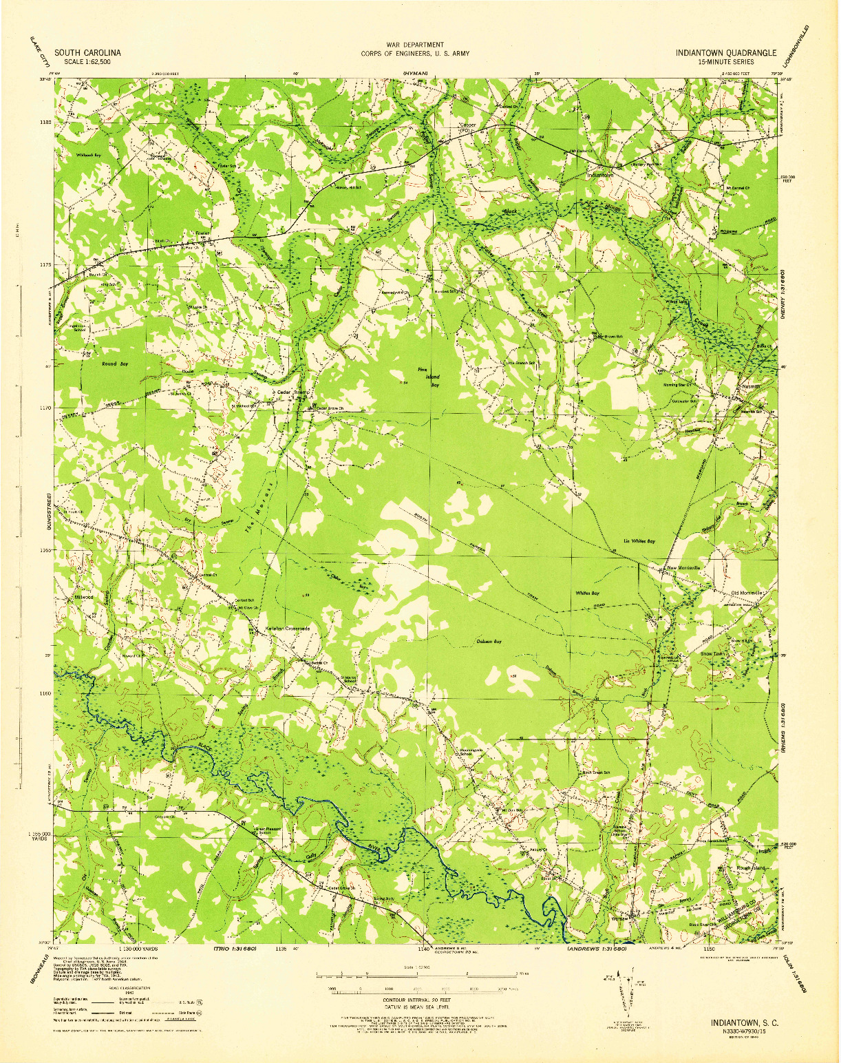 USGS 1:62500-SCALE QUADRANGLE FOR INDIANTOWN, SC 1946