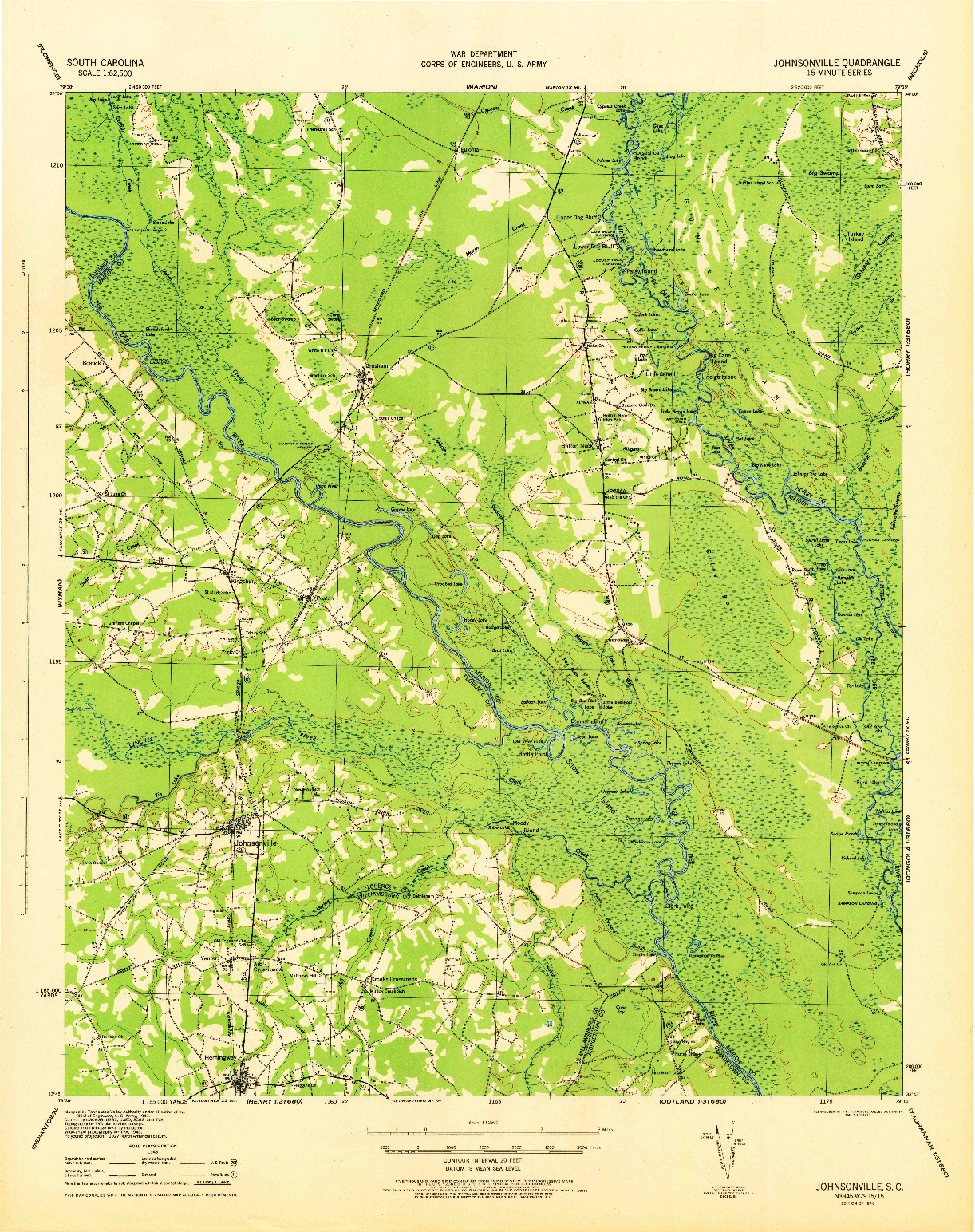 USGS 1:62500-SCALE QUADRANGLE FOR JOHNSONVILLE, SC 1946