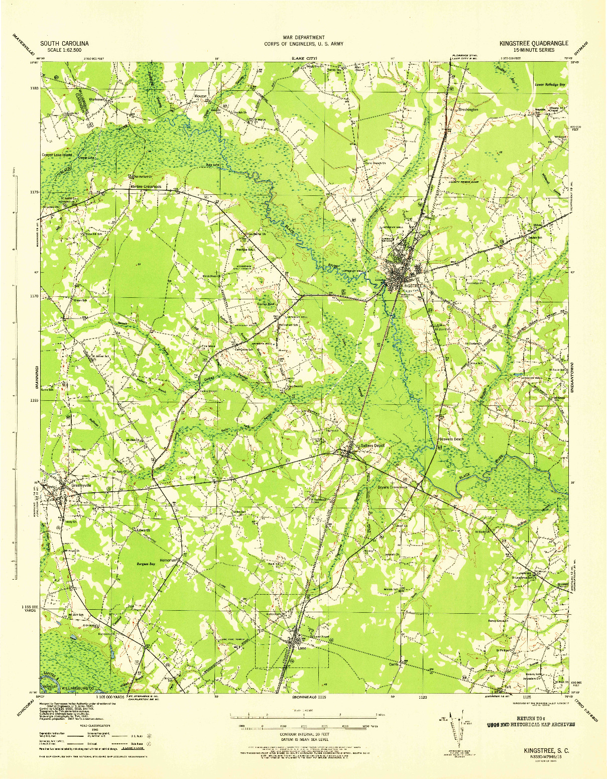 USGS 1:62500-SCALE QUADRANGLE FOR KINGSTREE, SC 1946