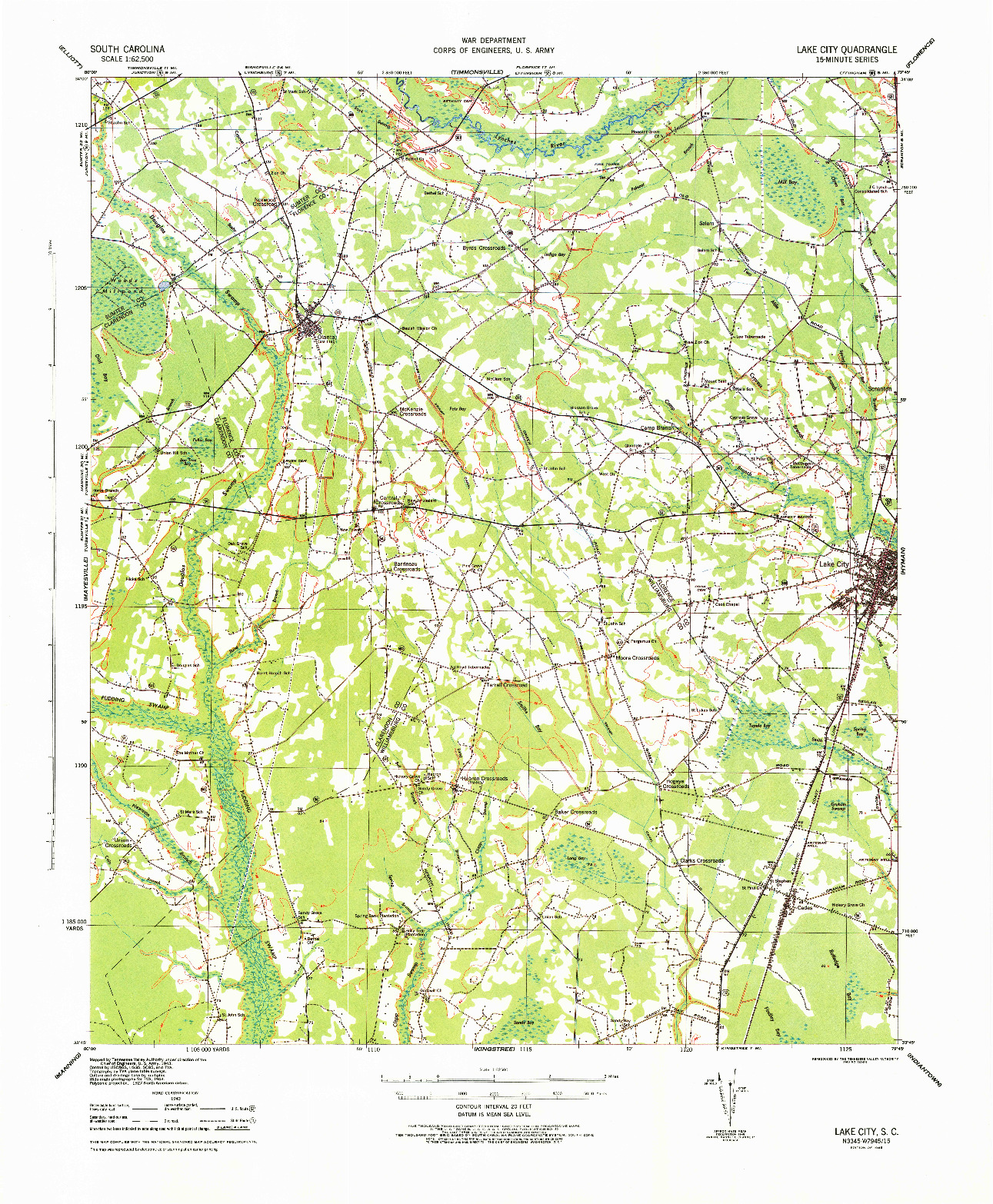 USGS 1:62500-SCALE QUADRANGLE FOR LAKE CITY, SC 1946