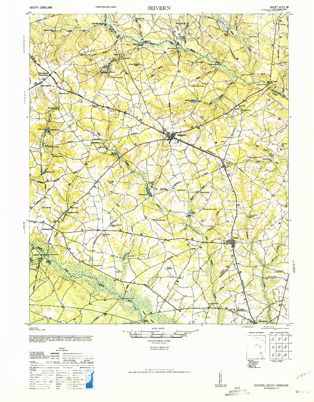 USGS 1:62500-SCALE QUADRANGLE FOR SEIVERN, SC 1944