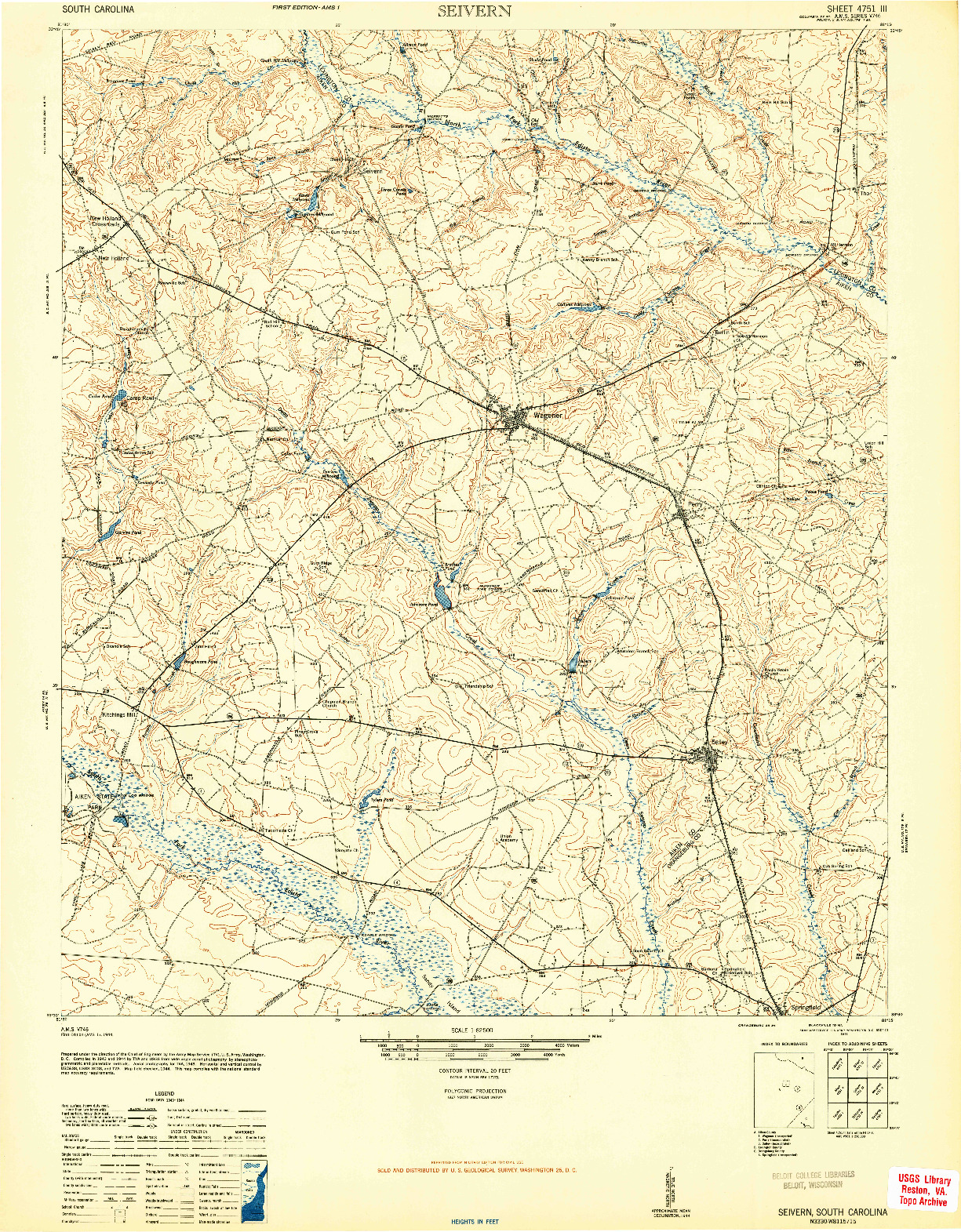 USGS 1:62500-SCALE QUADRANGLE FOR SEIVERN, SC 1944