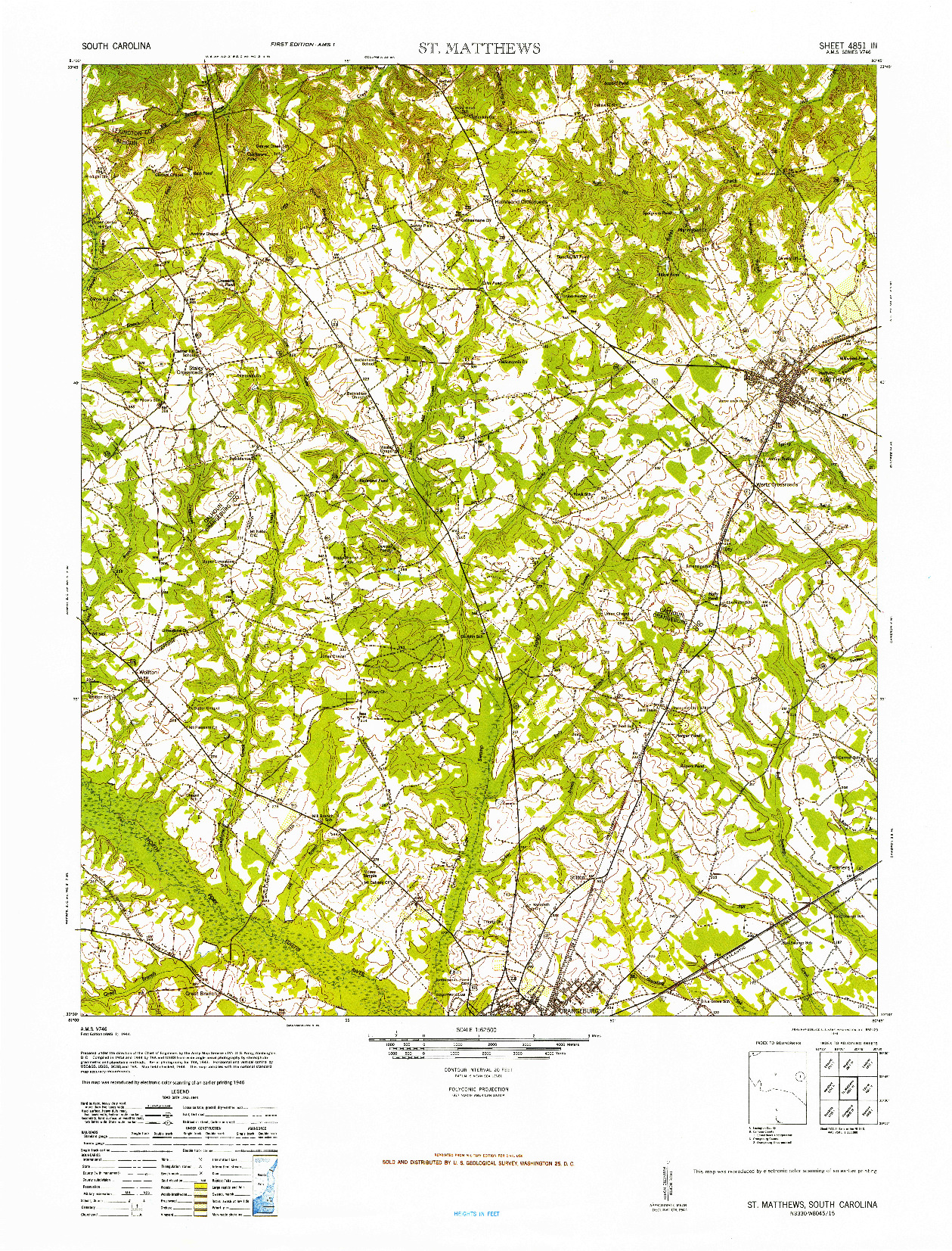 USGS 1:62500-SCALE QUADRANGLE FOR ST. MATTHEWS, SC 1946