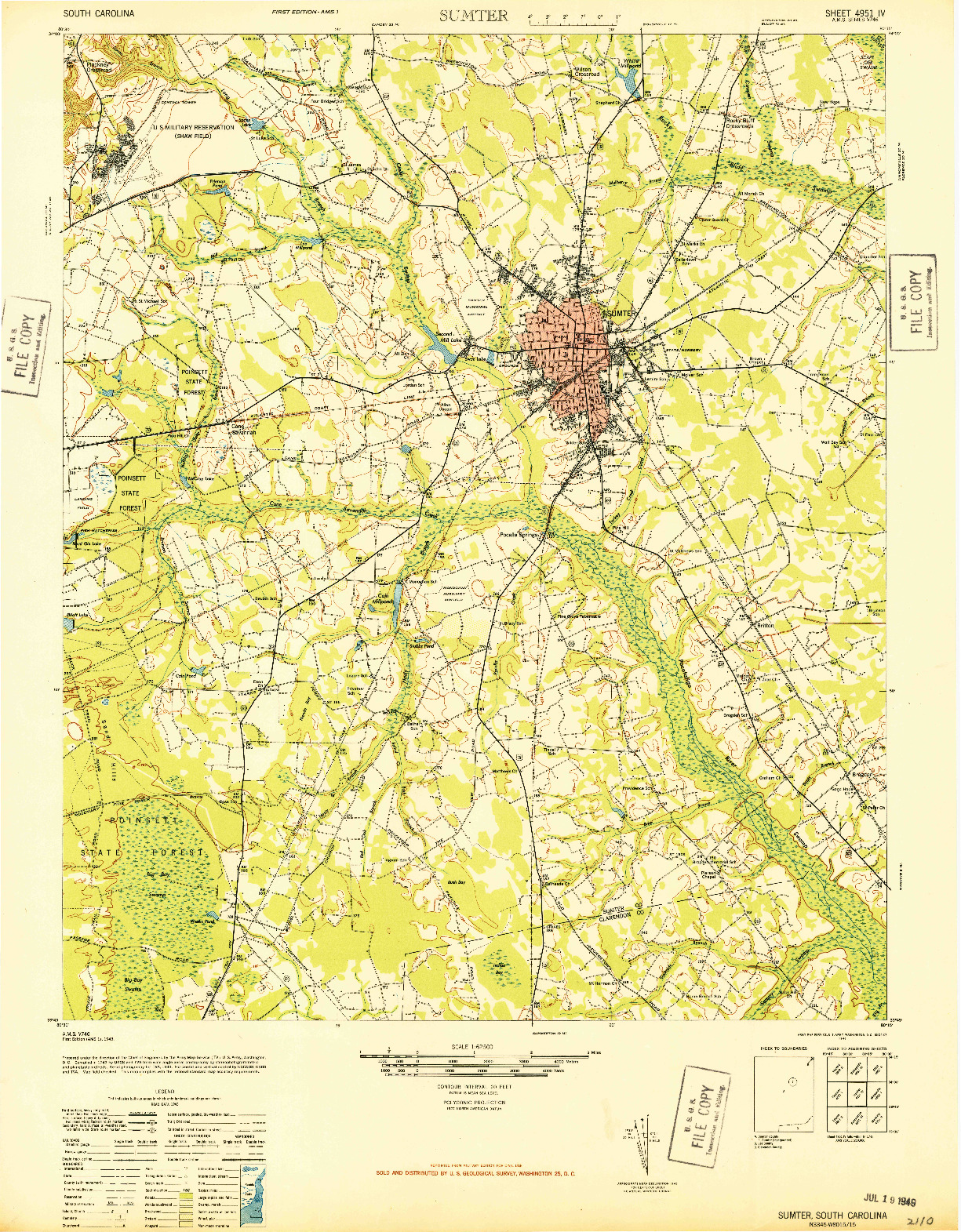 USGS 1:62500-SCALE QUADRANGLE FOR SUMTER, SC 1946