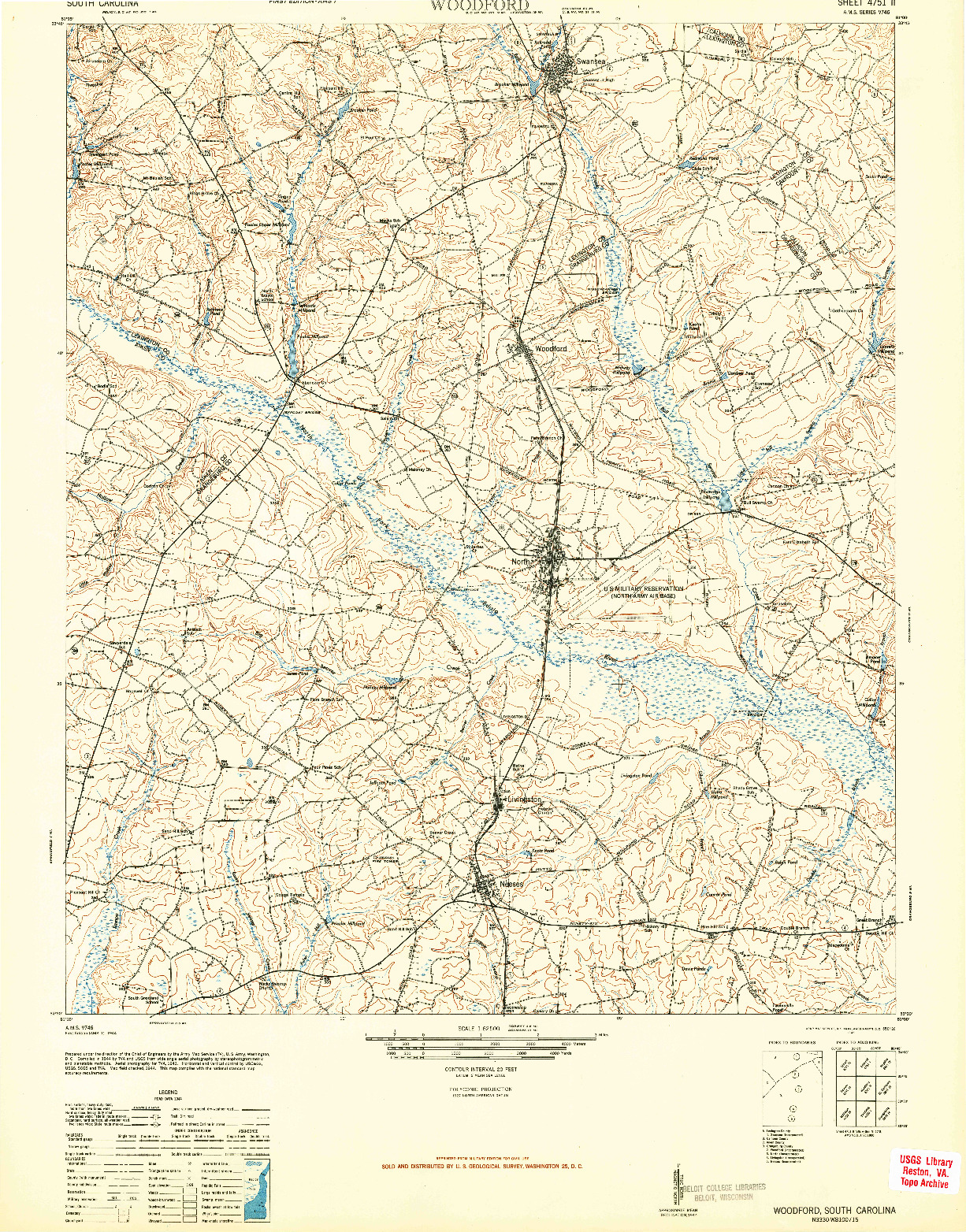 USGS 1:62500-SCALE QUADRANGLE FOR WOODFORD, SC 1946