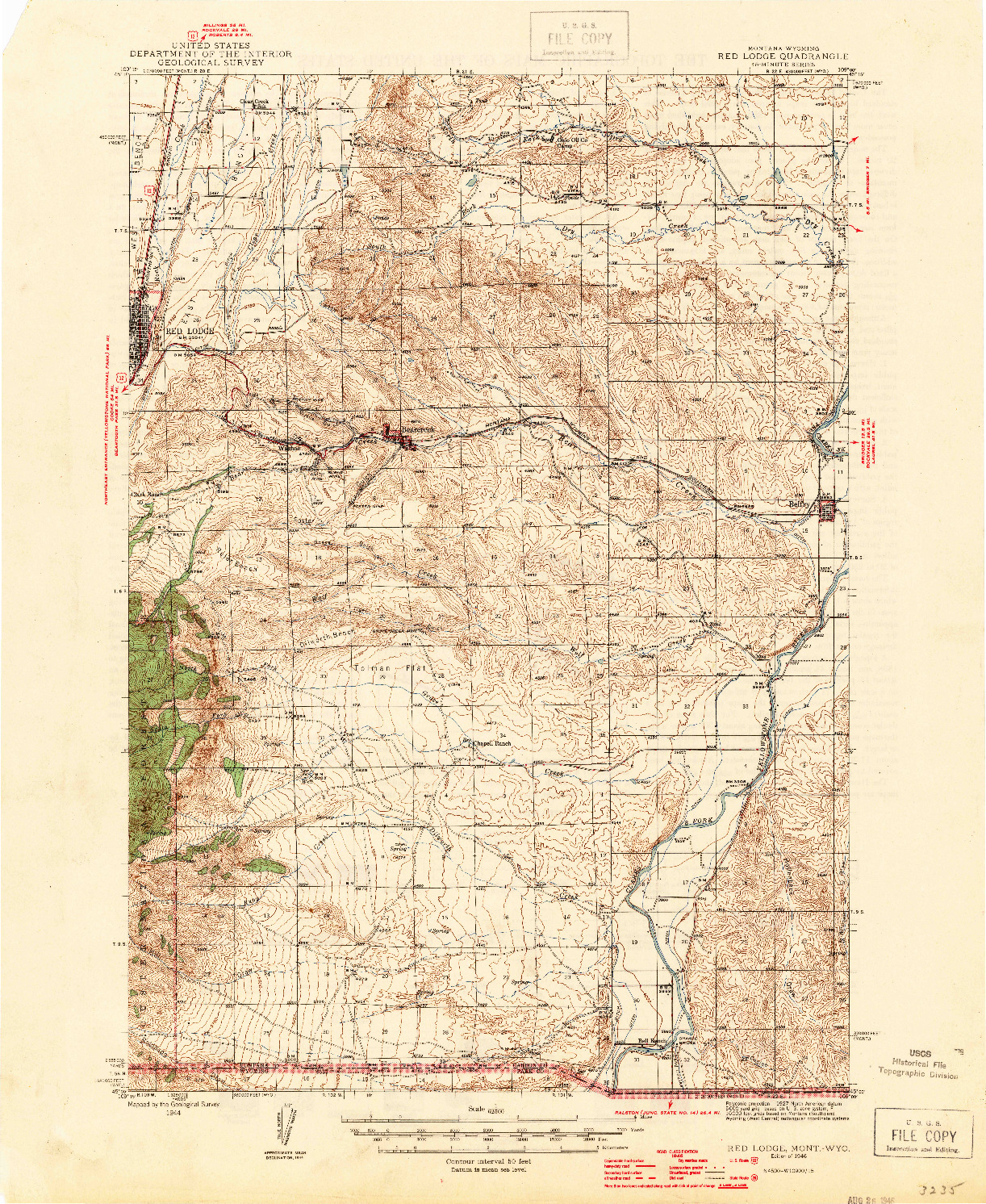 USGS 1:62500-SCALE QUADRANGLE FOR RED LODGE, MT 1944