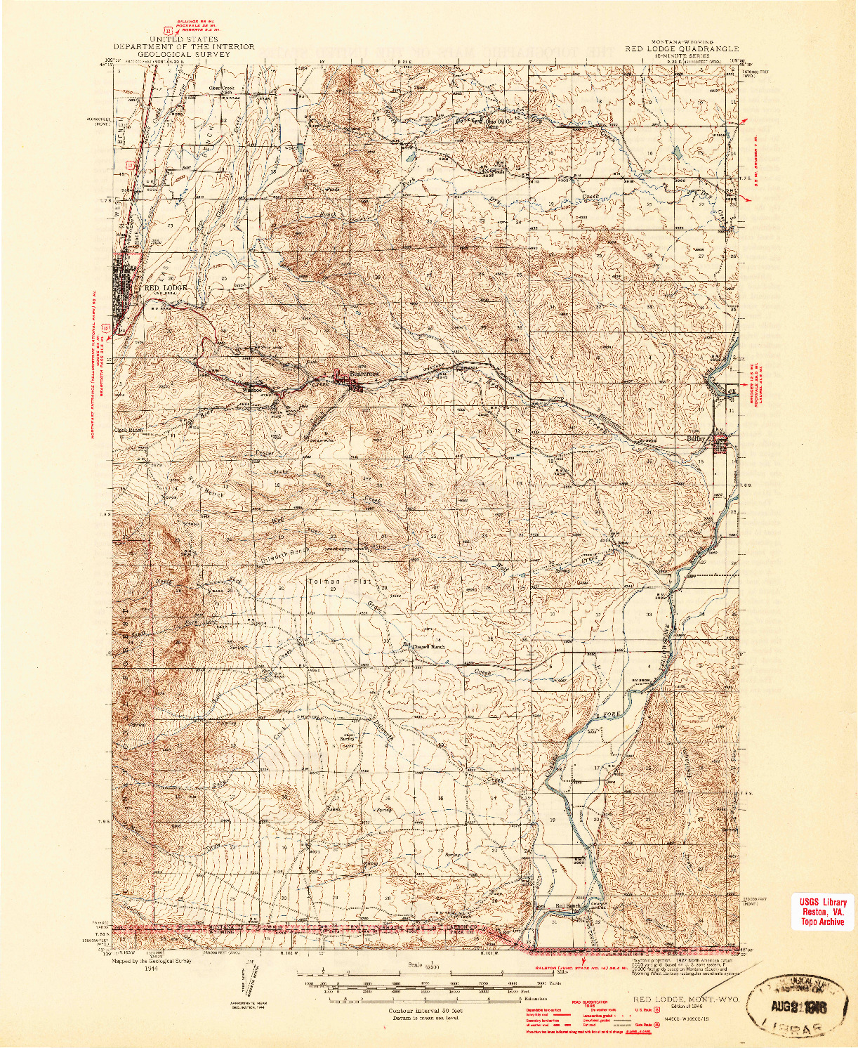 USGS 1:62500-SCALE QUADRANGLE FOR RED LODGE, MT 1944