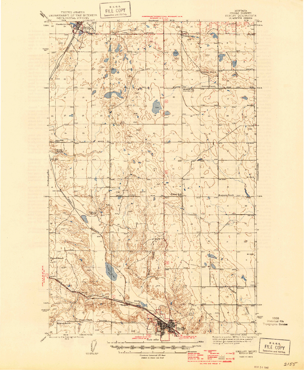 USGS 1:62500-SCALE QUADRANGLE FOR SHELBY, MT 1943